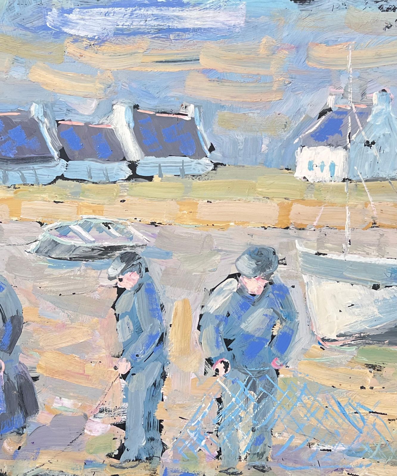Fanch Lelfisherfolk Figures Prepping The Casting On The Shore Landscape Oil Painting1999 photo 560.0