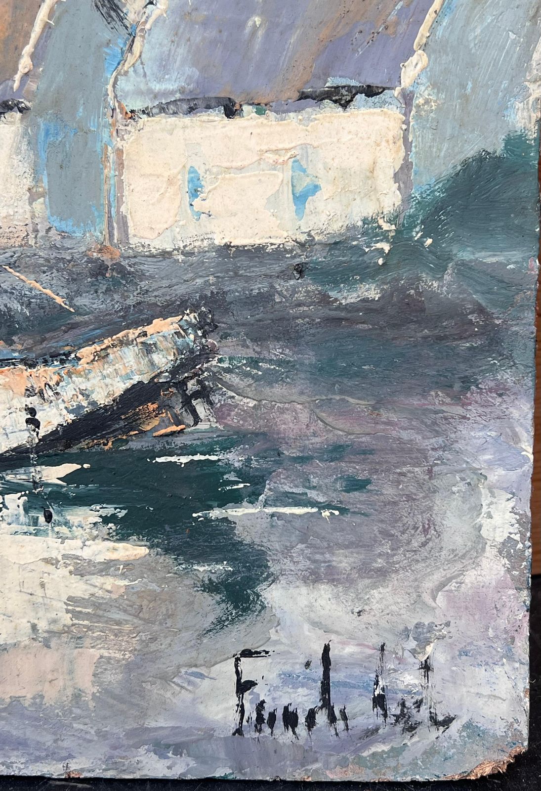 Fanch Lelboats Docked In The Grey Early Morning Harbour French Oil Painting photo for sale