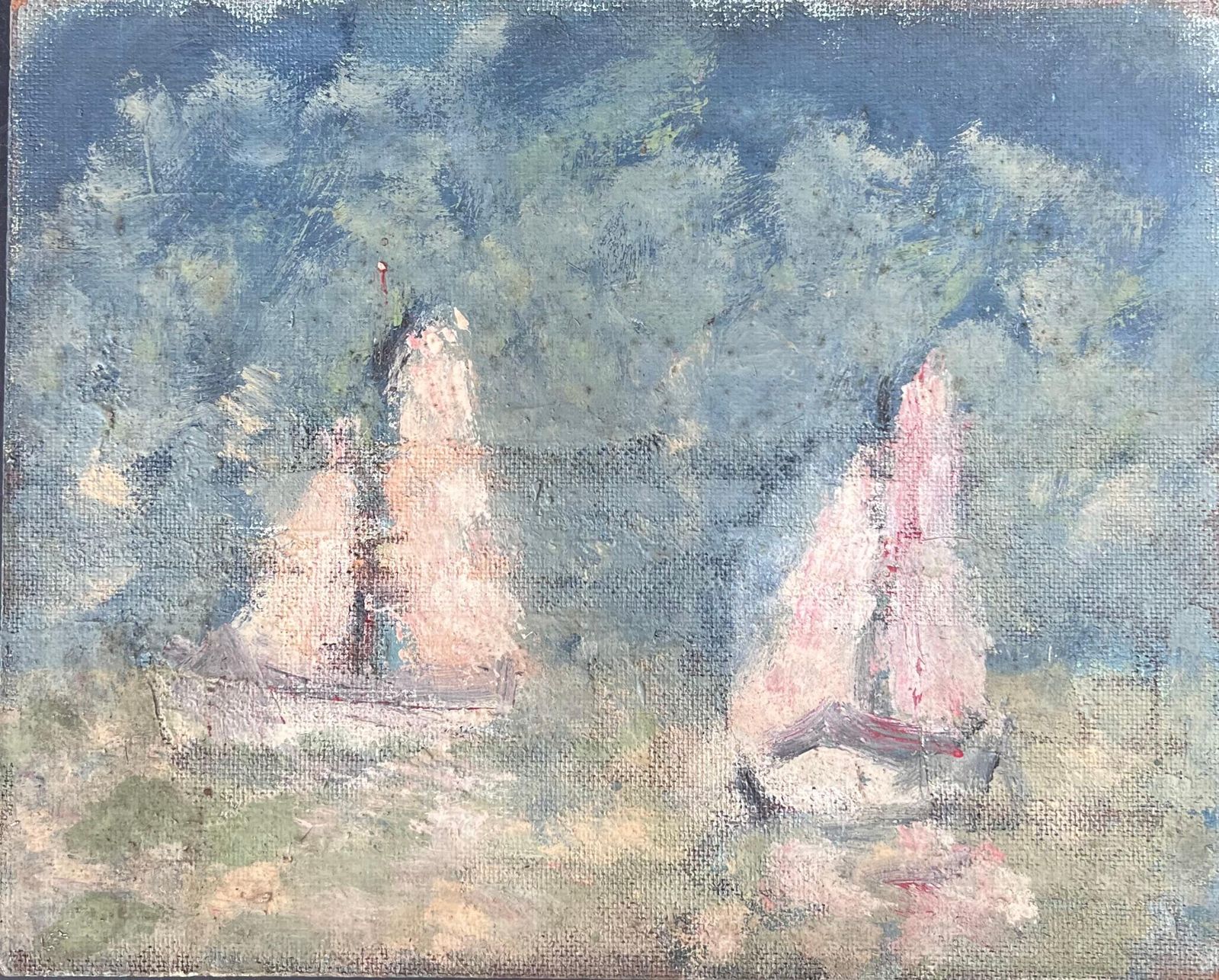Fanch Lelwhite Sailing Boats In Summer Blue Cloudy Seas Impressionist French Oil Painting