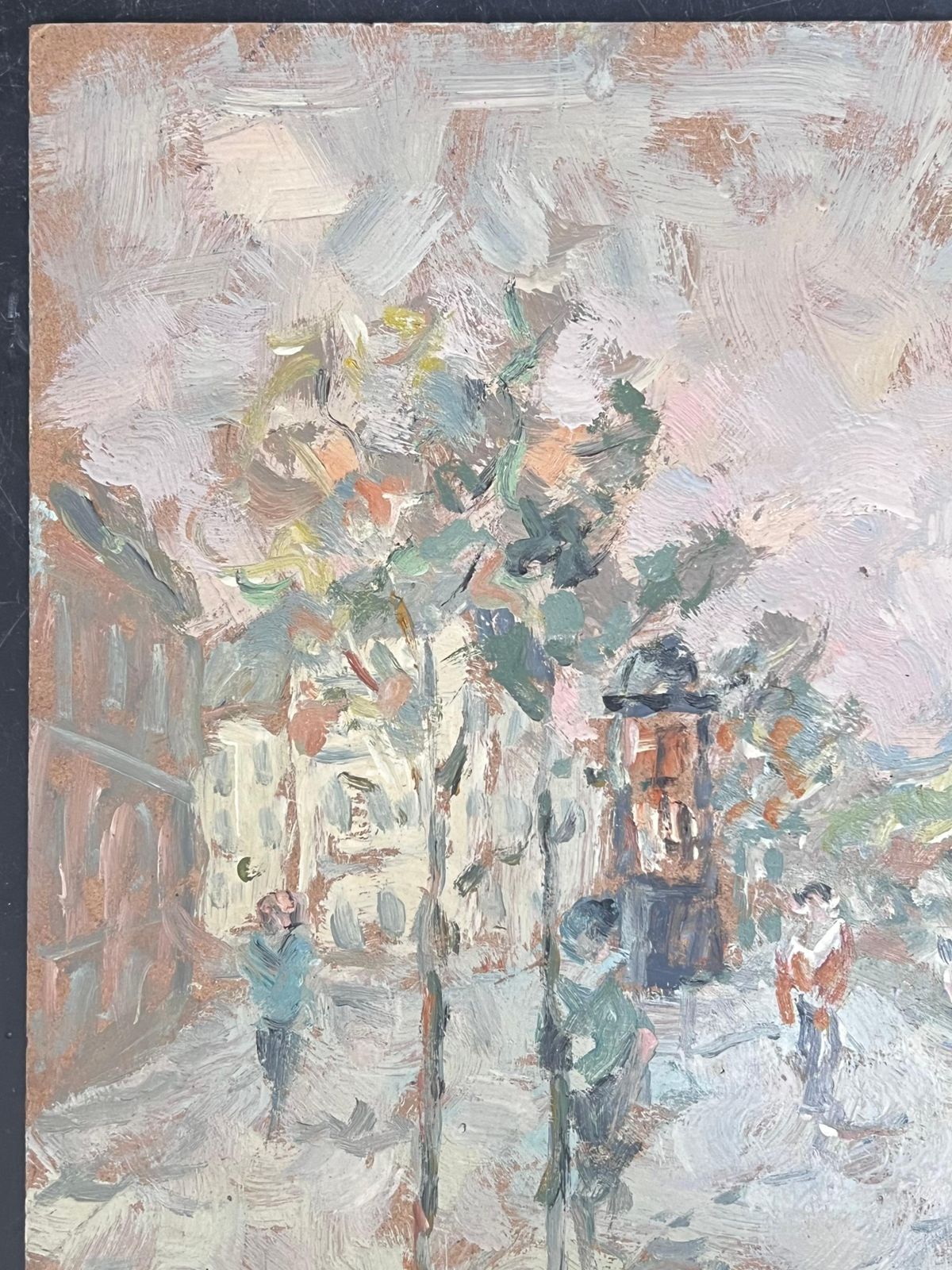 Fanch Lelfigures Walking Through A Pastel Colour Town French Oil Painting photo Art