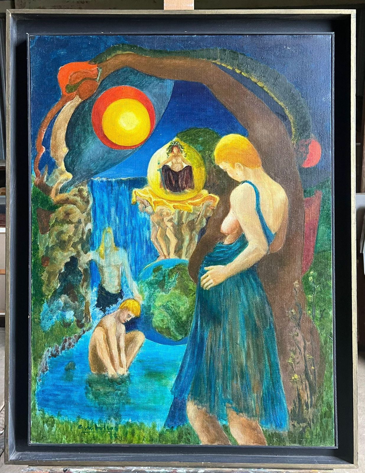 Guy Nicod (French 1923   2021) Mythological Oil Painting Depicting A Mystical Scene With Figures French 20th C20th Century photo furniture