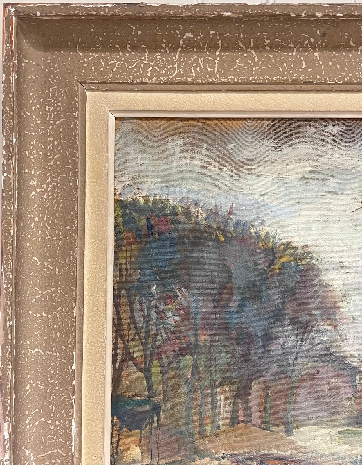 French School1940's French Impressionist Signed Oil Atmospheric Moody River Scene & Boats1940's photo Art