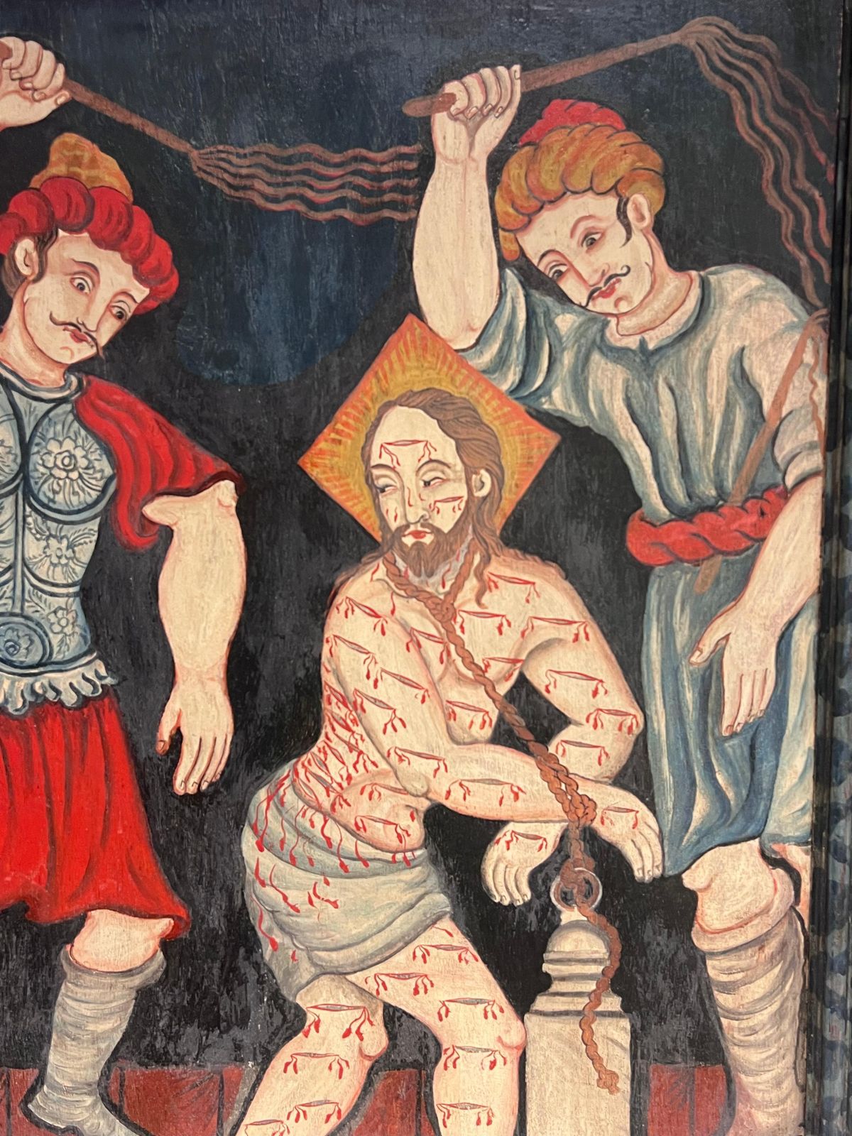 19th Century European Schoolthe Flagellation Of Christ Antique Oil On Wood Panel Painting photo vintage