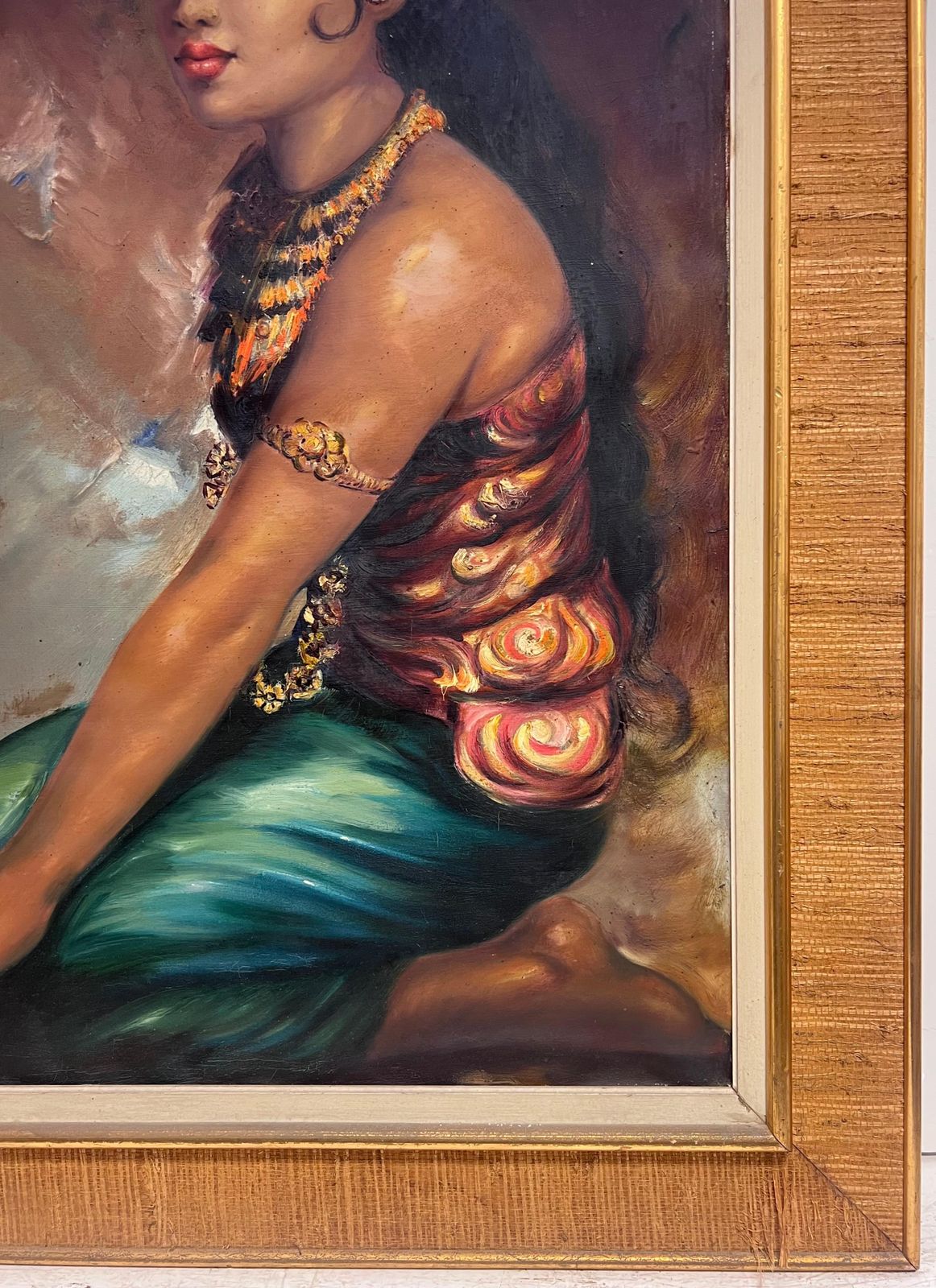 photo furniture South East Asianlarge 1960's Oil Portrait Of Bali South Eastern Asia Lady In Traditional Attire