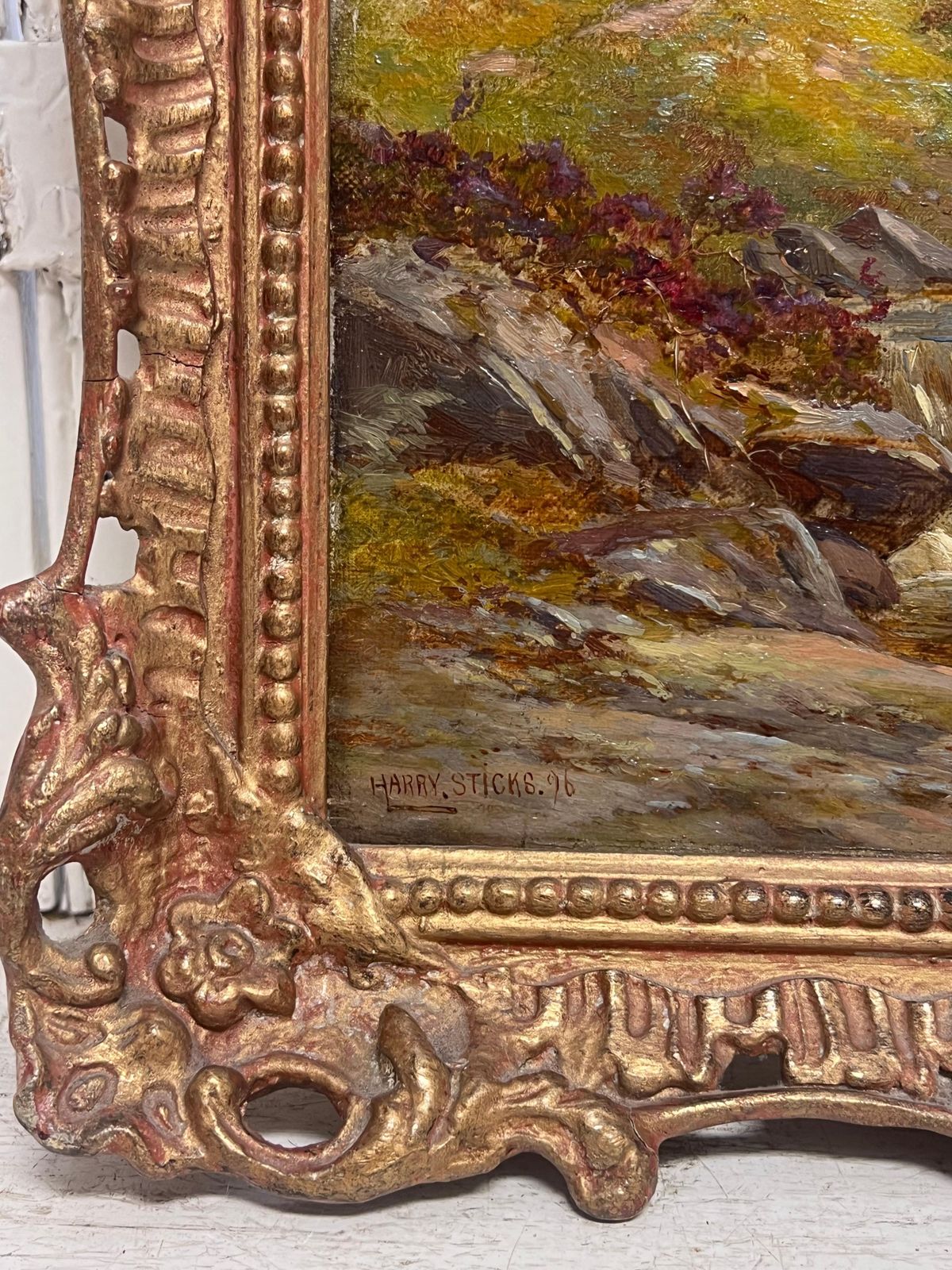 Harry Sticksfine Victorian British Oil Painting 1896 Figure Walking Highland River Pathway1896 photo buy