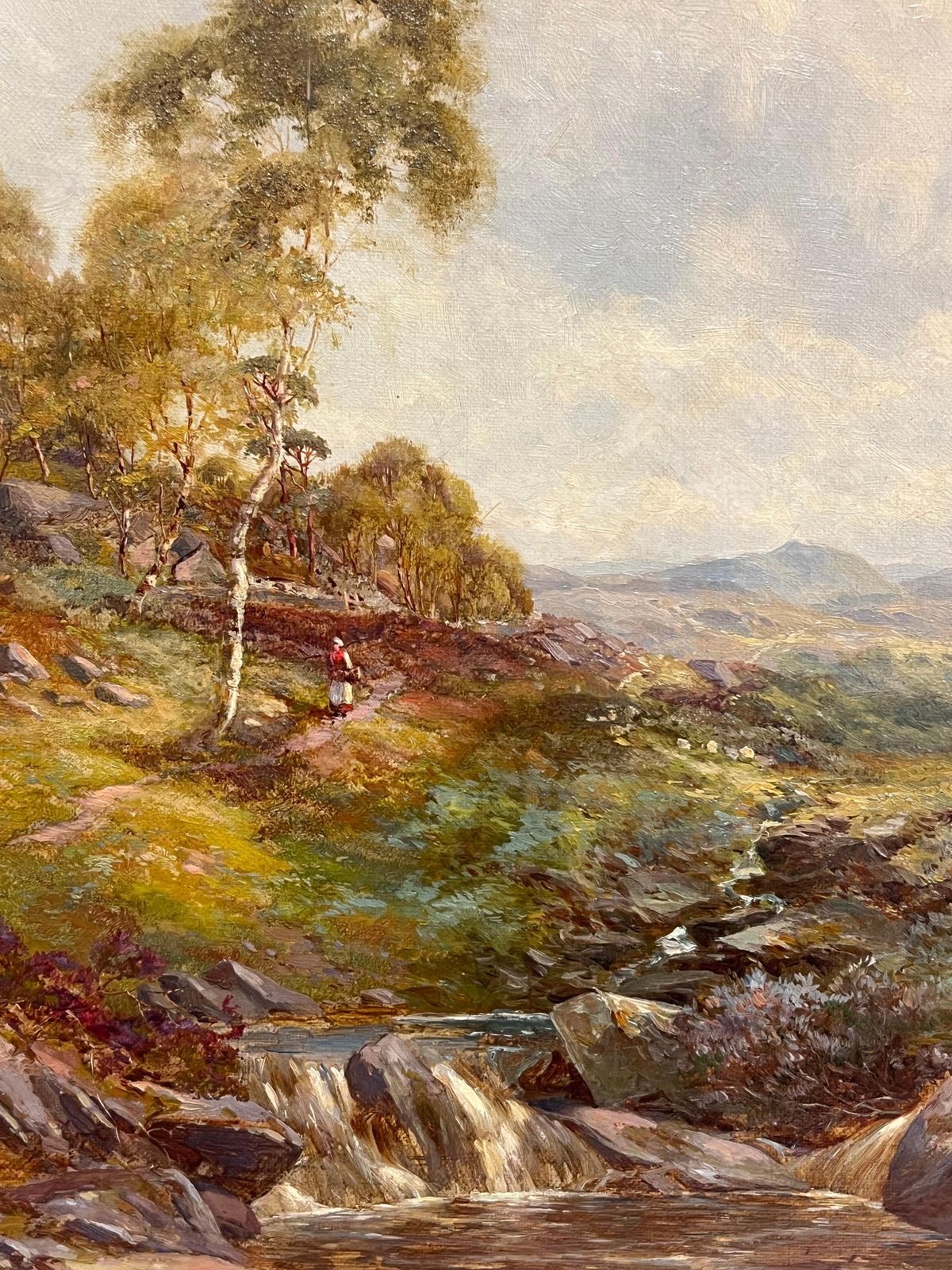 Harry Sticksfine Victorian British Oil Painting 1896 Figure Walking Highland River Pathway1896 photo vintage
