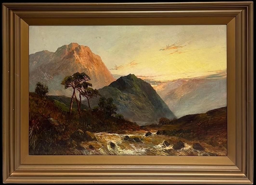 F. E. Jamiesonantique Scottish Highlands Sunset Over The River Glen Valley Signed Oil Painting1920's