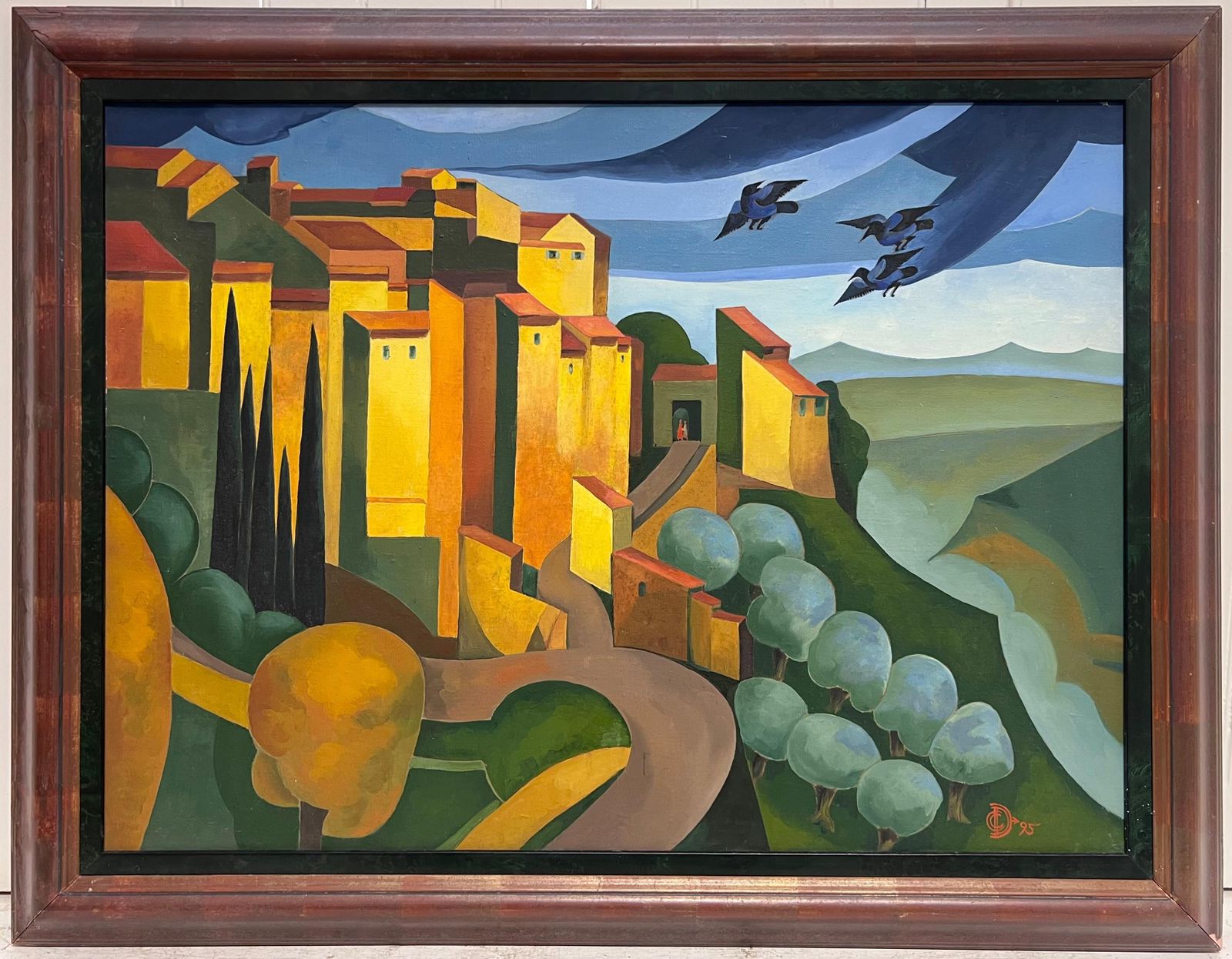 French Schoollarge 1990's French Contemporary Signed Oil Painting Gordes Luberon Provence1995