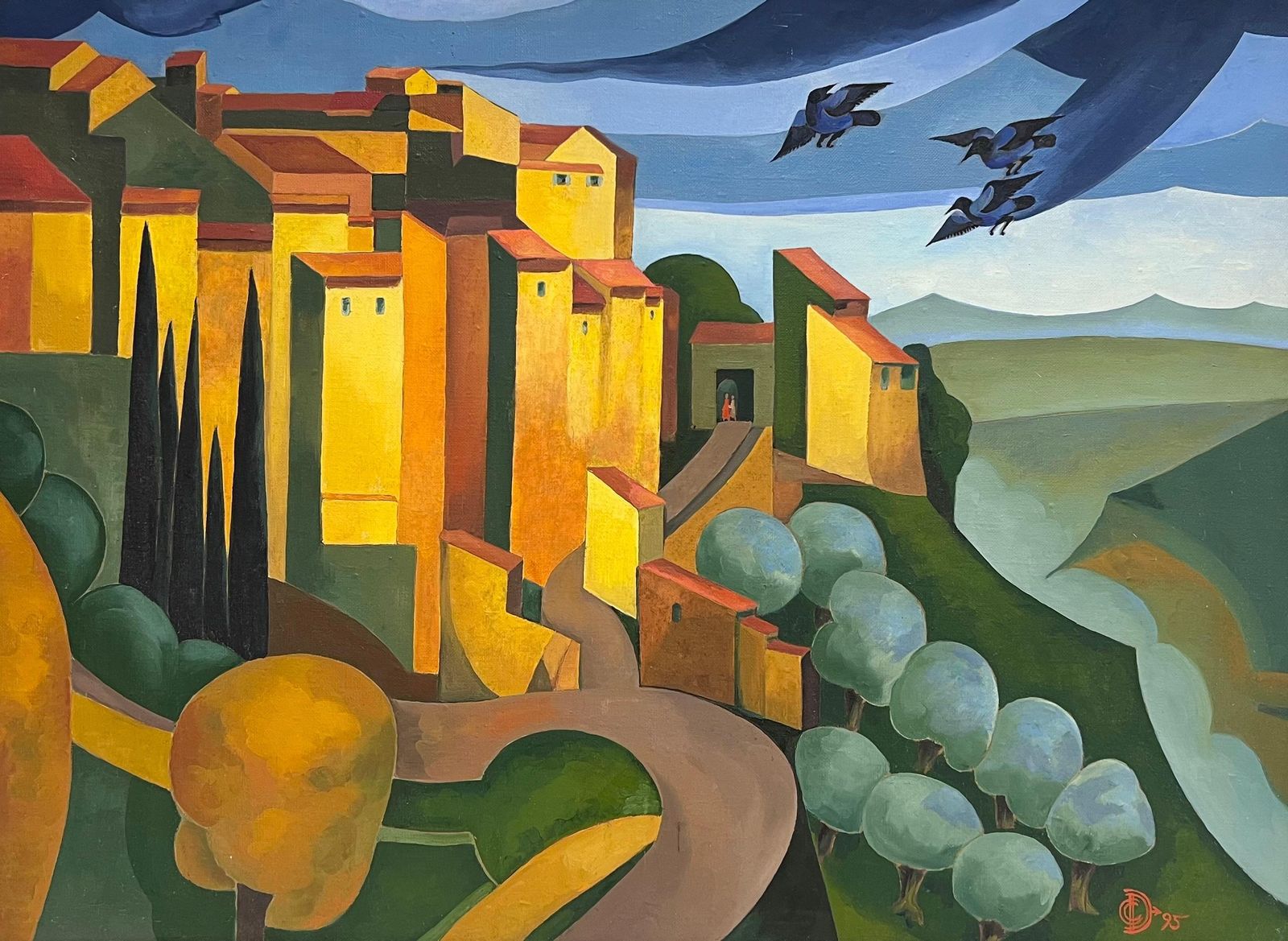 French Schoollarge 1990's French Contemporary Signed Oil Painting Gordes Luberon Provence1995 photo furniture