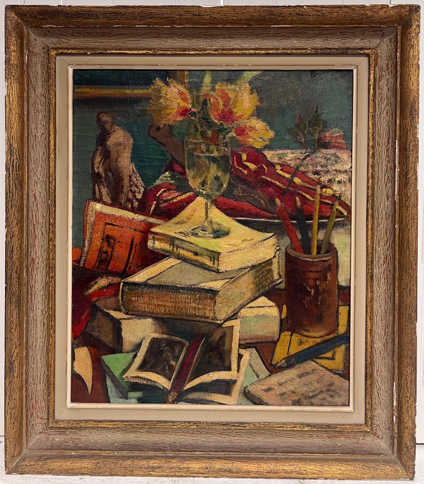 Harry Bloomfield1930's English Impressionist Signed Oil Painting Still Life Thick Impasto Paint1930's photo furniture