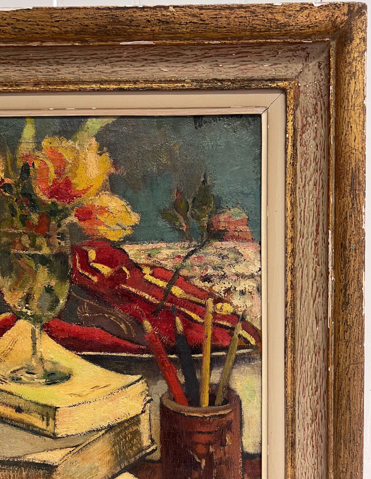Harry Bloomfield1930's English Impressionist Signed Oil Painting Still Life Thick Impasto Paint1930's photo vinterior