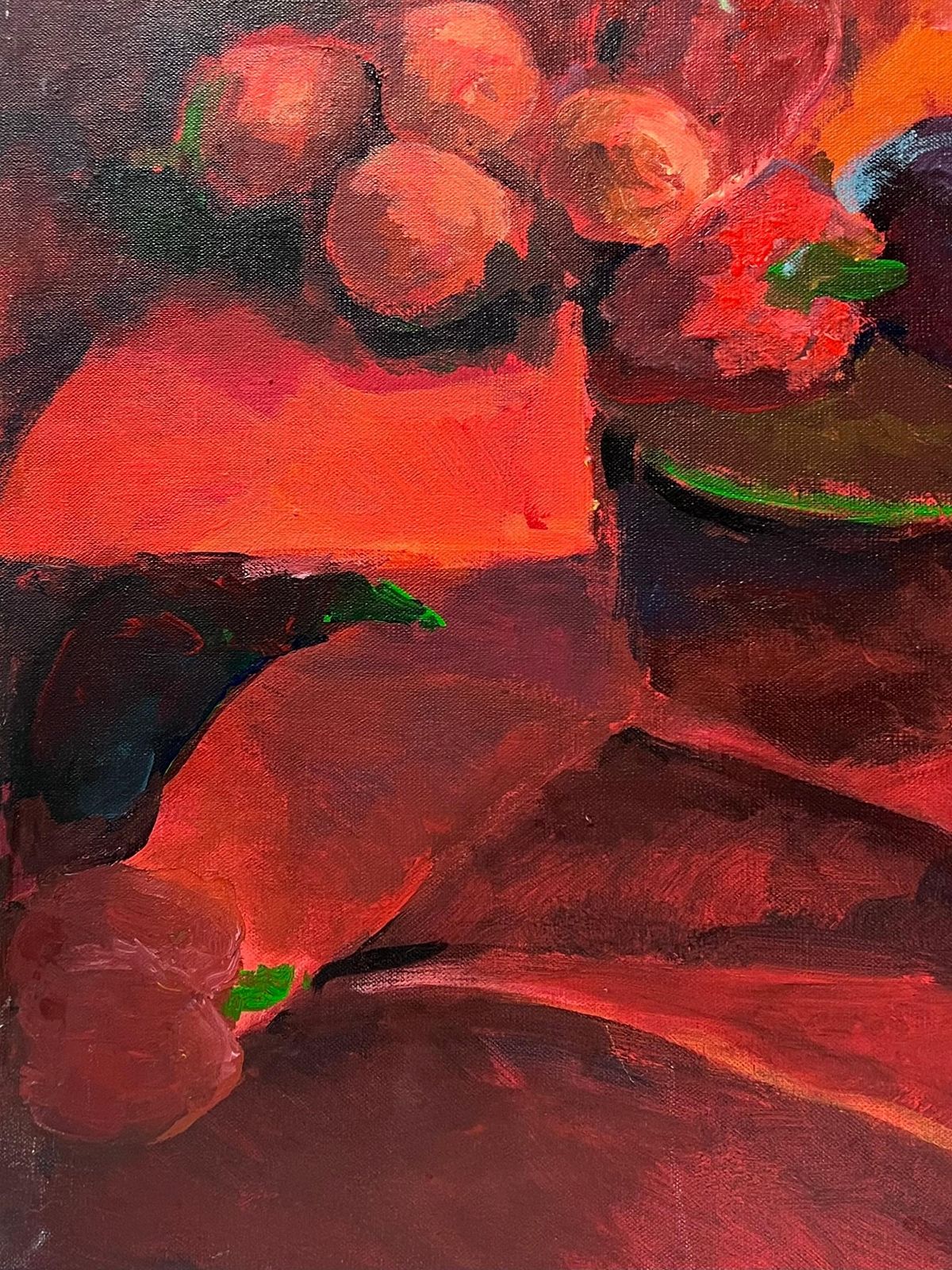 Guy Nicod Fruit & Aubergines In Blush Pink Still Life French 20th Century Oil Painting photo 967.0