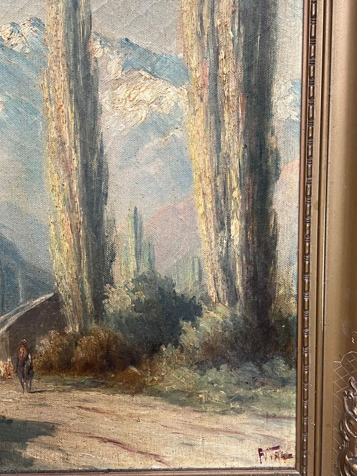 photo furniture Antique Italian Schoolantique Italian Oil Painting The Italian Alps Snow Capped Mountains In Landscape