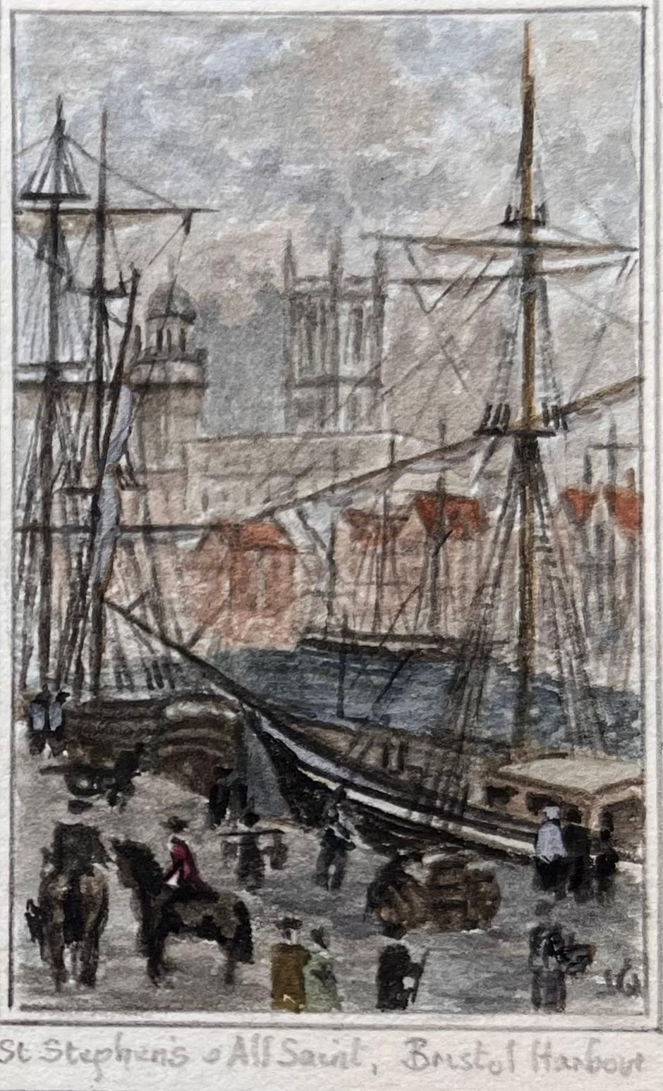 Jack Grunwellset Of Four Miniature Watercolors Of Bristol Cathedral And Harbour Views photo Art