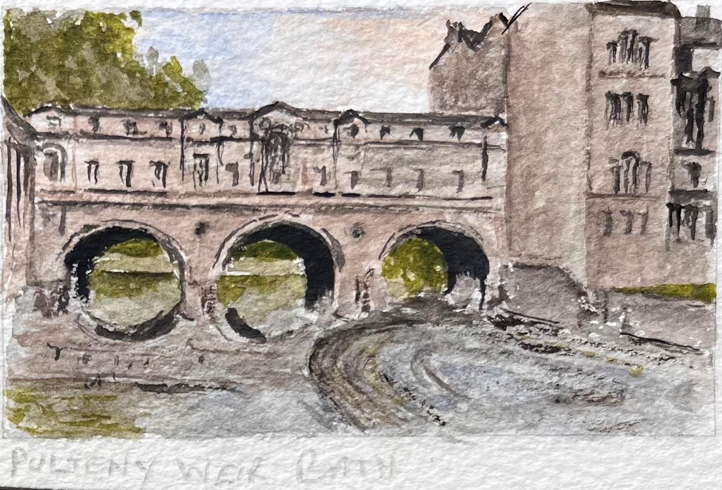 Jack Grunwellset Of Four Miniature Watercolors Of Bath Abbey And Pulteney Bridge photo for sale