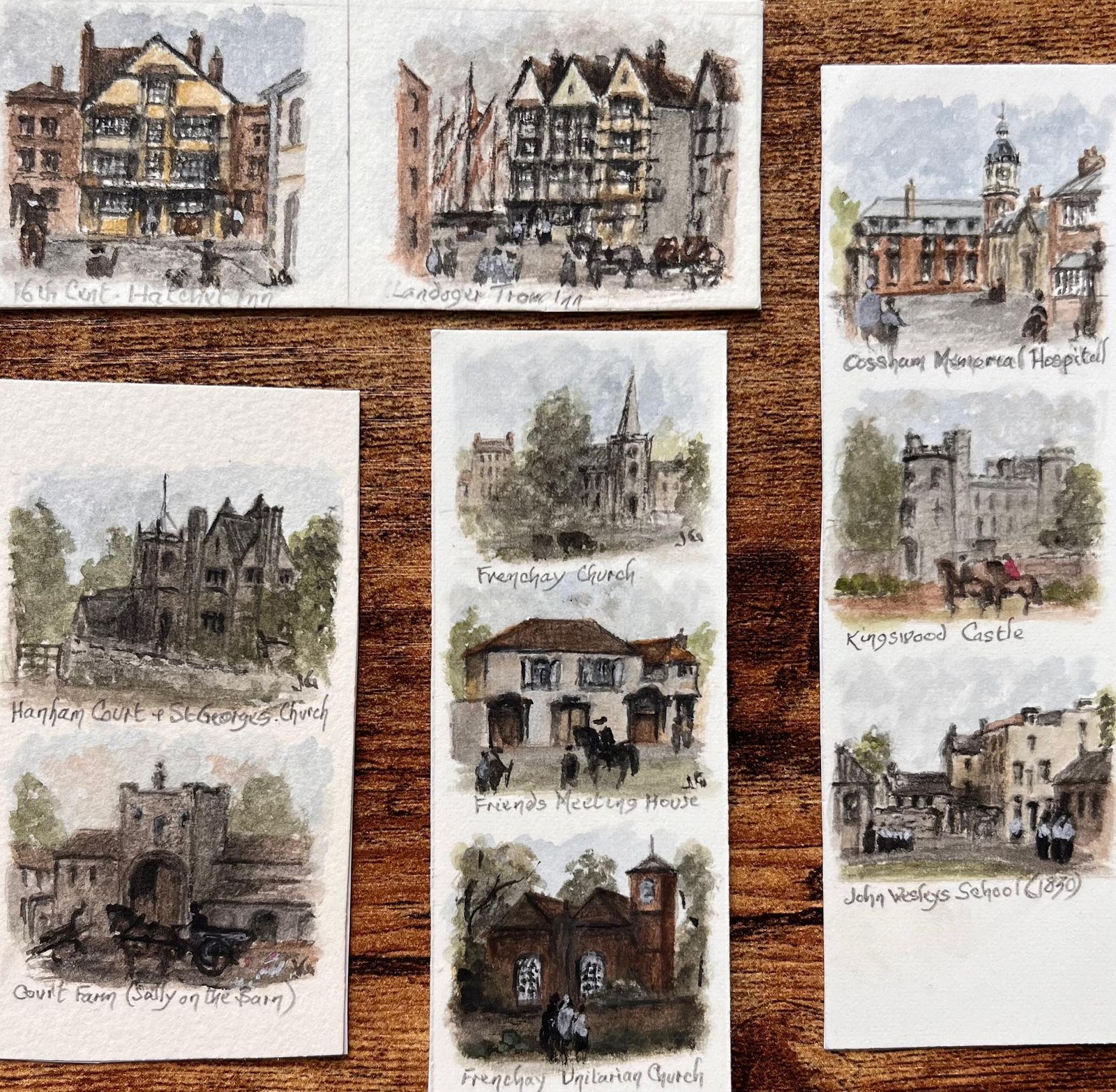 Jack Grunwellset Of 12 Miniature Watercolors Of Historic Bristol Churches And Landmarks