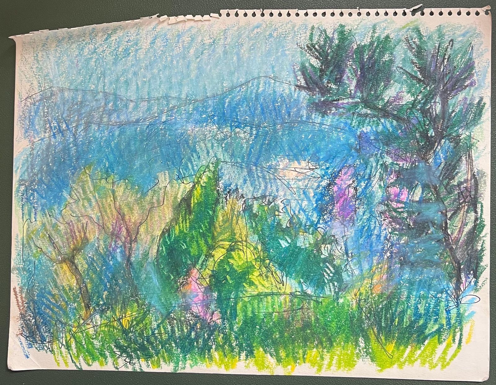 Akos Biro20th Century French Expressionist Bright Green & Blue Forest Mountain Landscape photo furniture