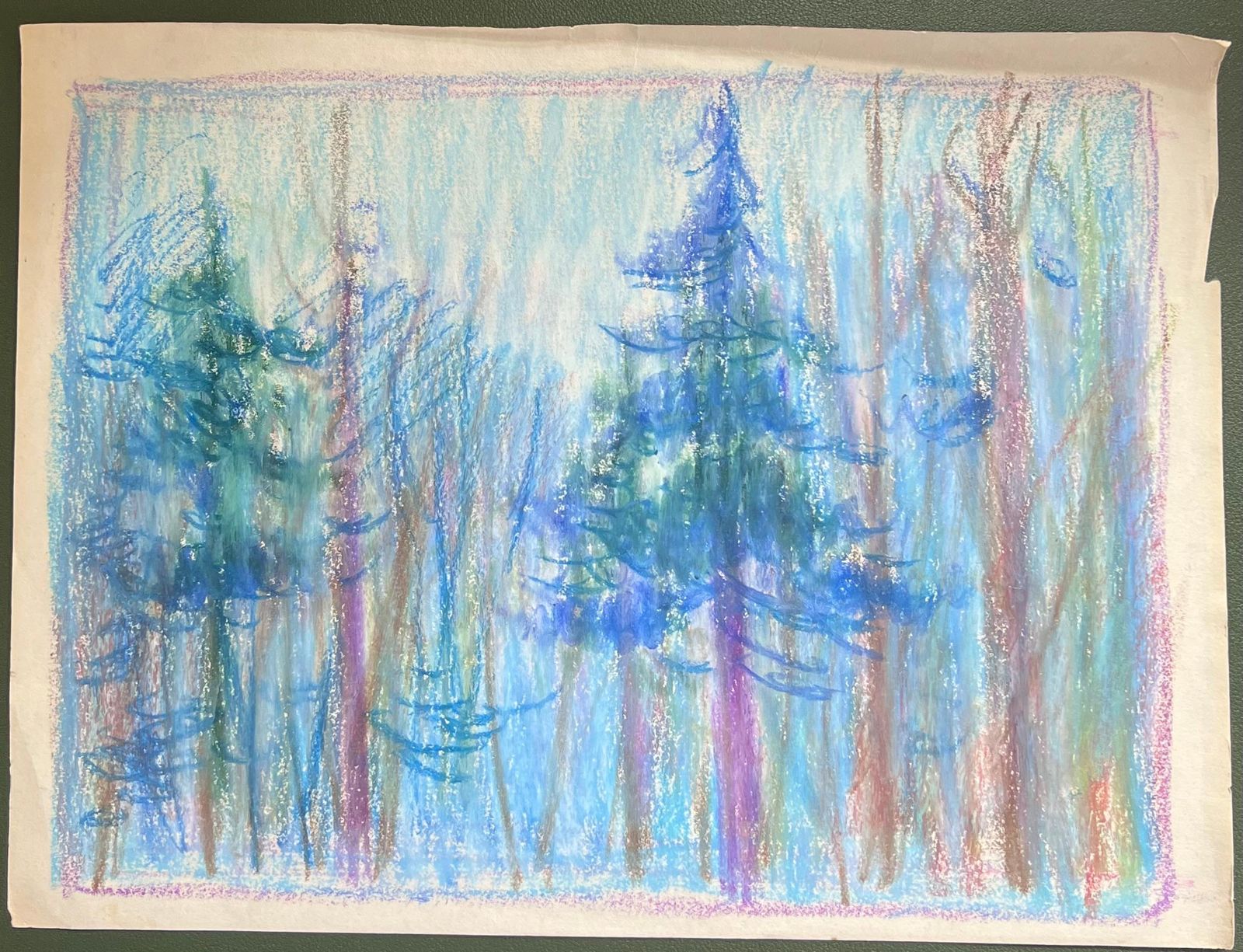 Akos Biro20th Century French Expressionist Tall Pine Tress In Moonlight Blue Forest photo furniture