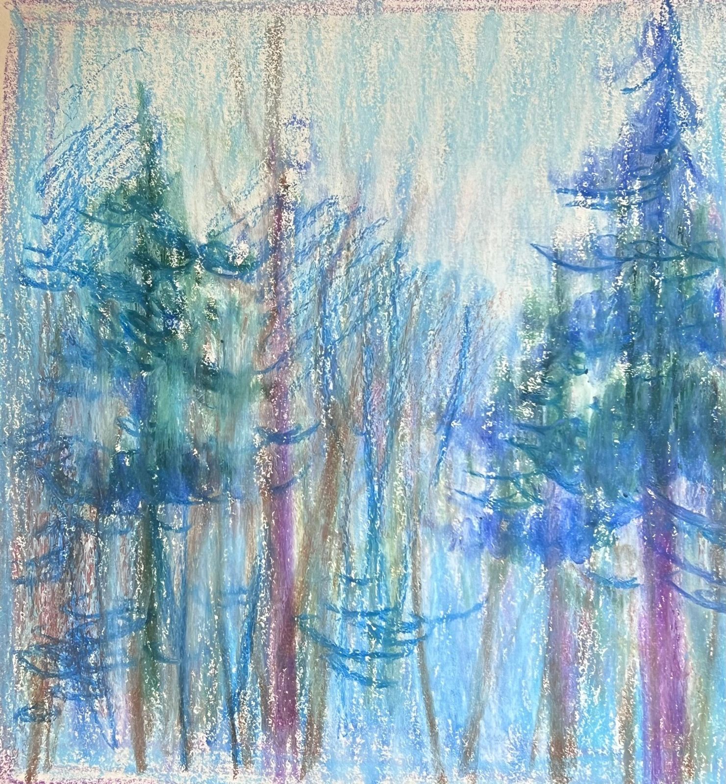 Akos Biro20th Century French Expressionist Tall Pine Tress In Moonlight Blue Forest photo Art