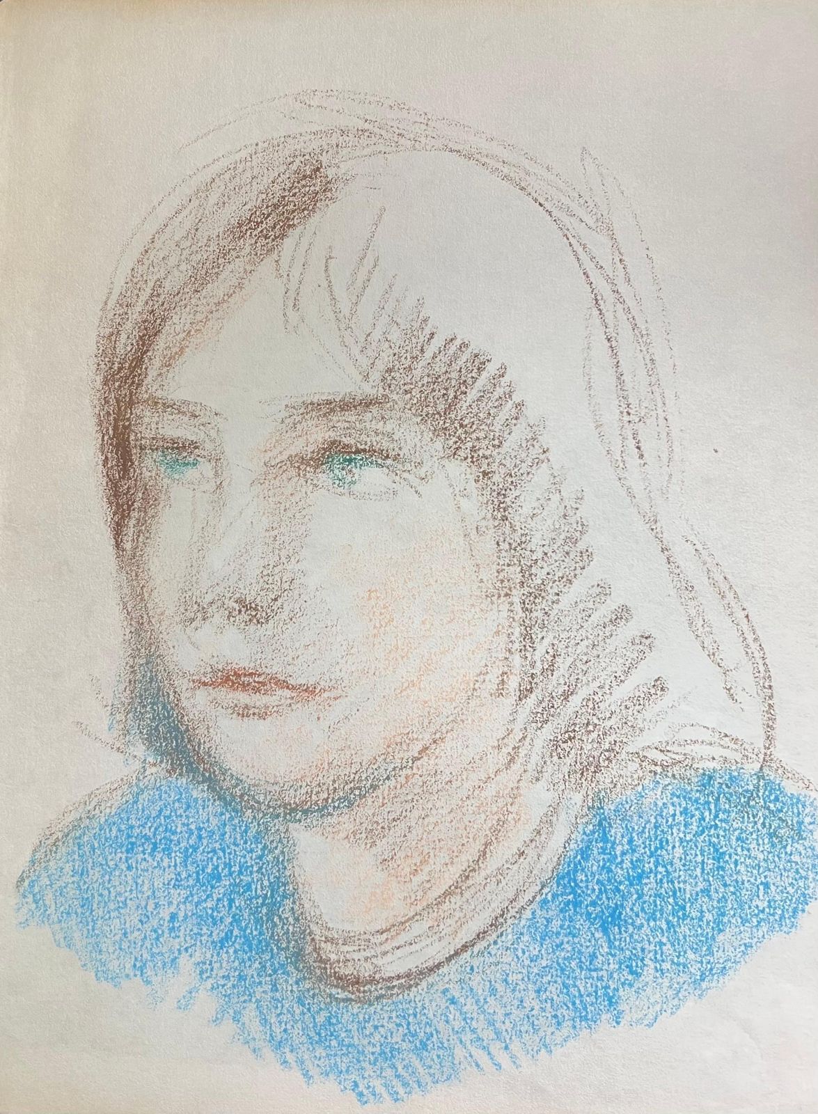 Akos Biro20th Century French Expressionist Portrait Of A Blue Eyed Girl In Blue Sketch