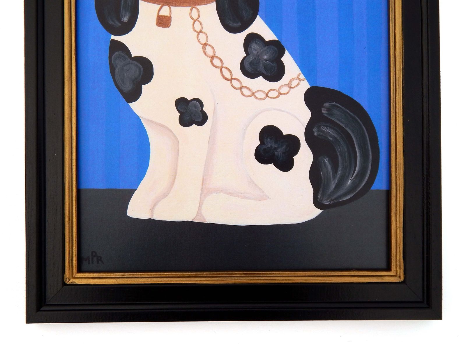 Naive Staffordshire Dog Fine Art Print, Folk Art – Left Facing Spaniel On Mantle By Matt Rix In Hand Painted Frame, Signed photo Art