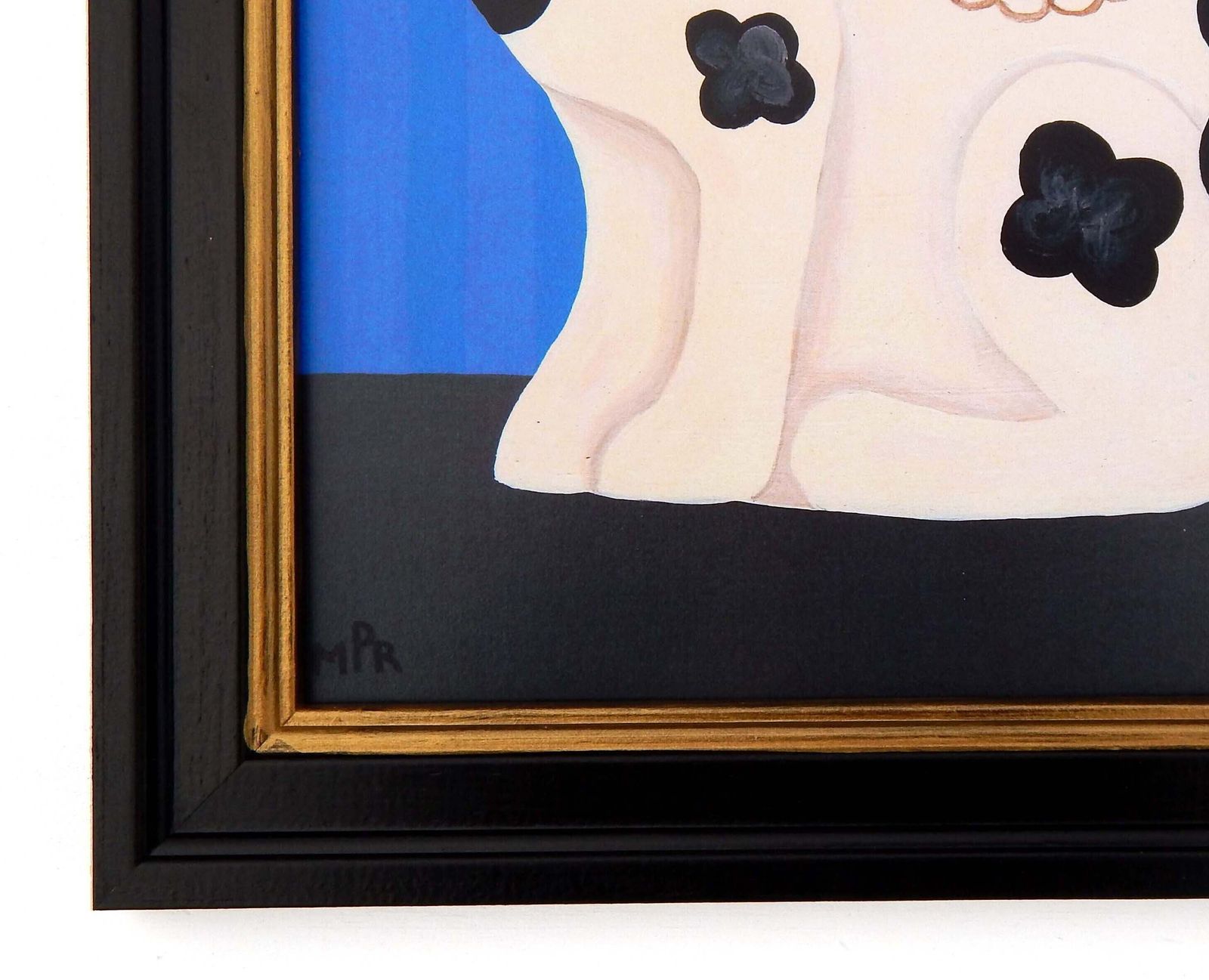 Naive Staffordshire Dog Fine Art Print, Folk Art – Left Facing Spaniel On Mantle By Matt Rix In Hand Painted Frame, Signed photo vinterior