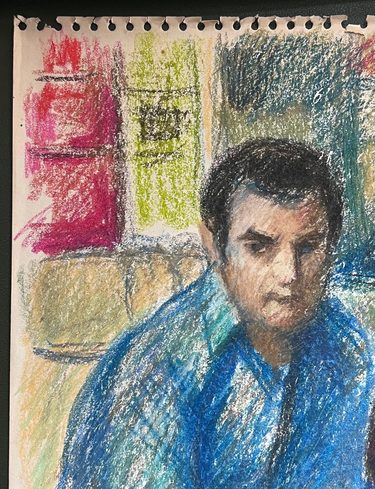Akos Biro20th Century French Expressionist Portrait Of Man In Bright Blue Pastel Shirt photo for sale