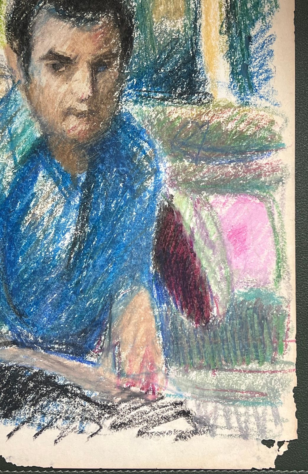 Akos Biro20th Century French Expressionist Portrait Of Man In Bright Blue Pastel Shirt photo buy