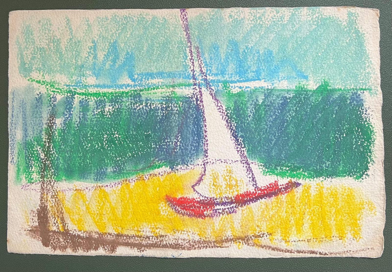 Akos Biro20th Century French Expressionist Sailing Boat In Colourful Shore Pastel photo furniture