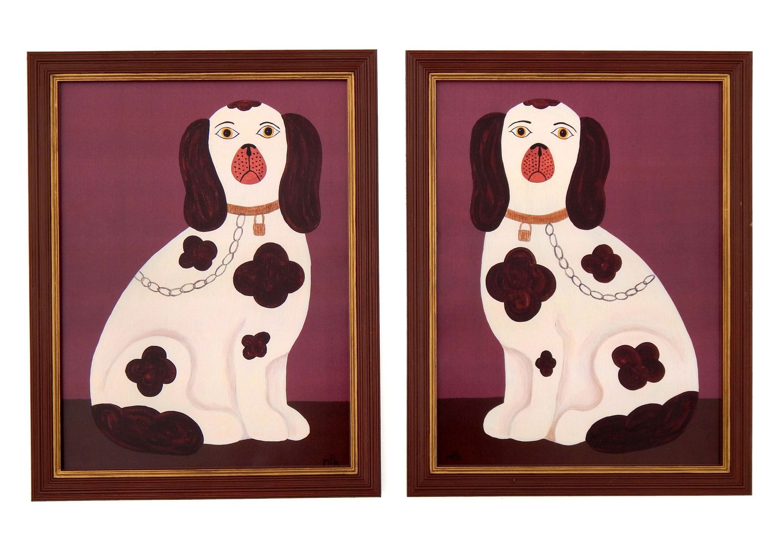 photo furniture Naive Staffordshire Dog Fine Art Print, Folk Art – Left Facing Spaniel On Mantle   Dusky Pink   By Matt Rix In Hand Painted Frame, Signed