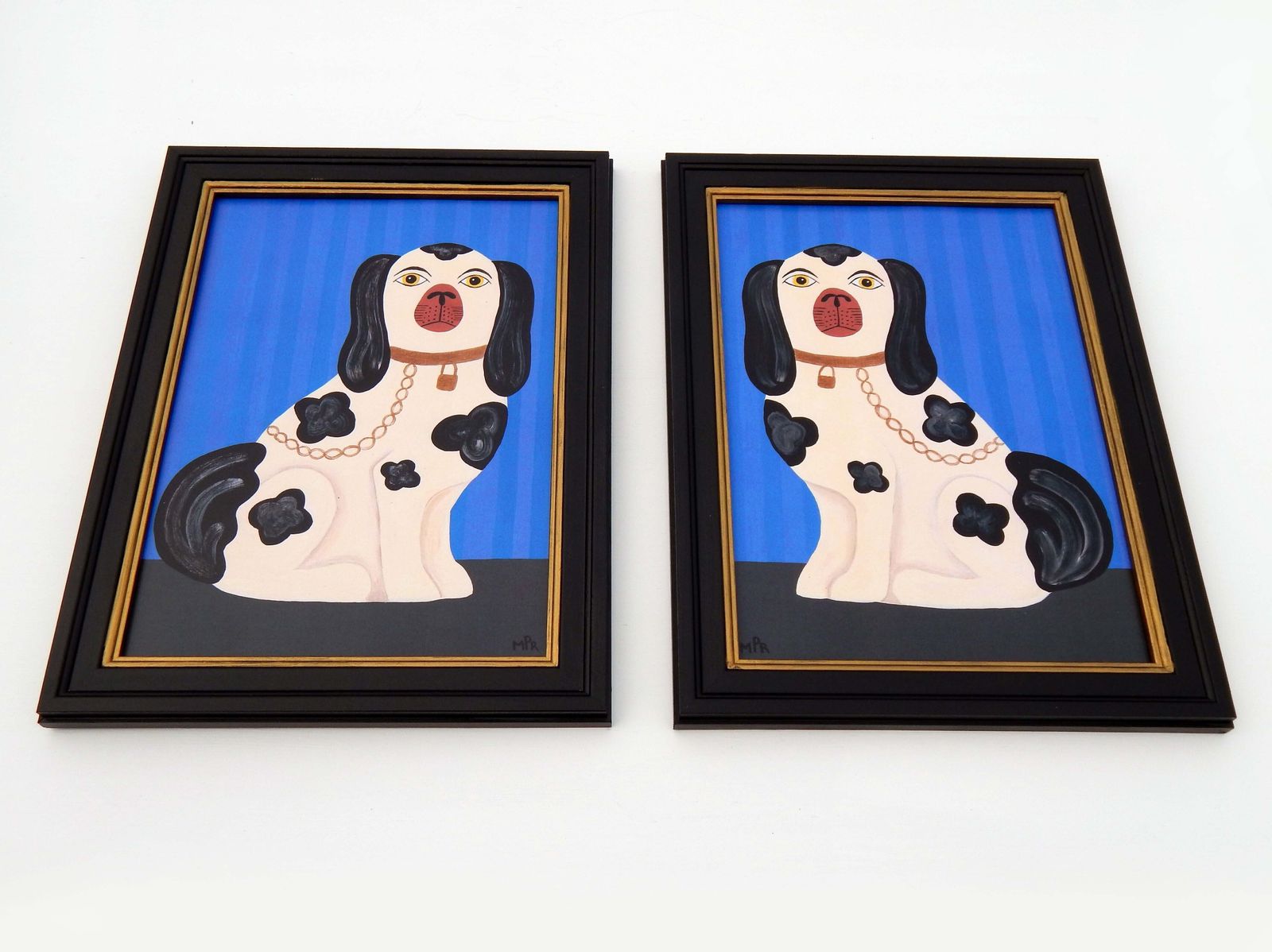 125.0 Naive Staffordshire Dog  Fine Art Print, Folk Art – Right Facing Spaniel On Mantle By Matt Rix In Hand Painted Frame, Signed photo