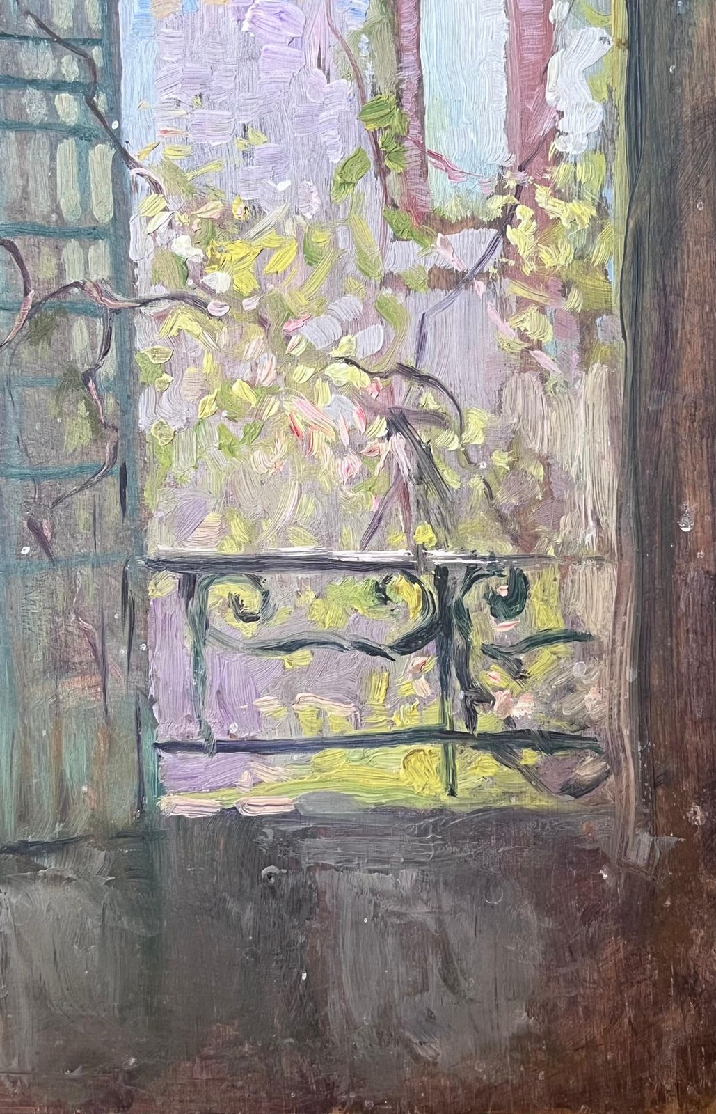 French School1930's French Post Impressionist Oil Interior Room View From A Garden Window1930's photo furniture