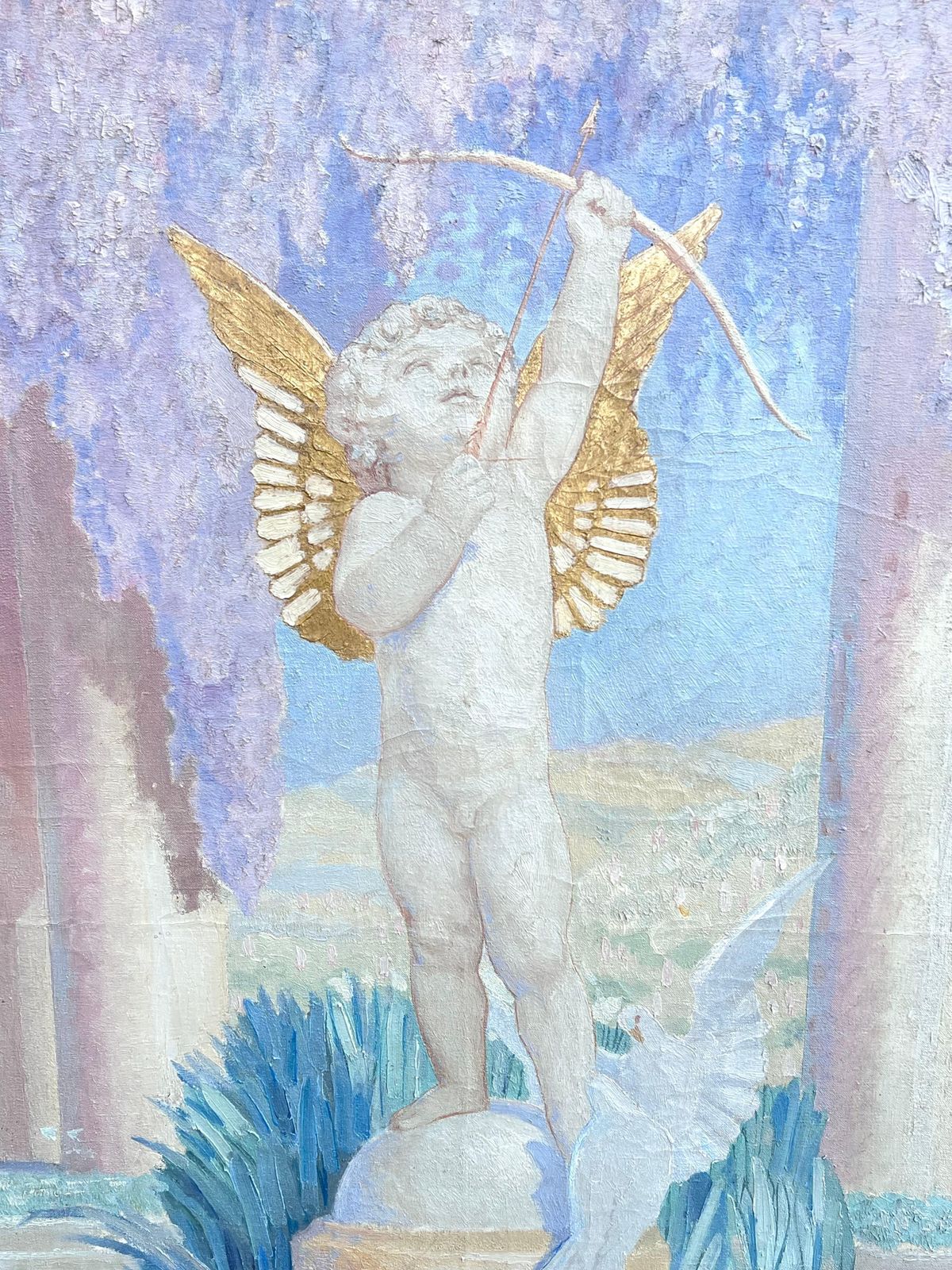 Gabriel Jules Charles Girodon (1884–1941)huge French 1930's Signed Oil Classical Roman Fountain Statue Floral Scene 19331933 photo furniture