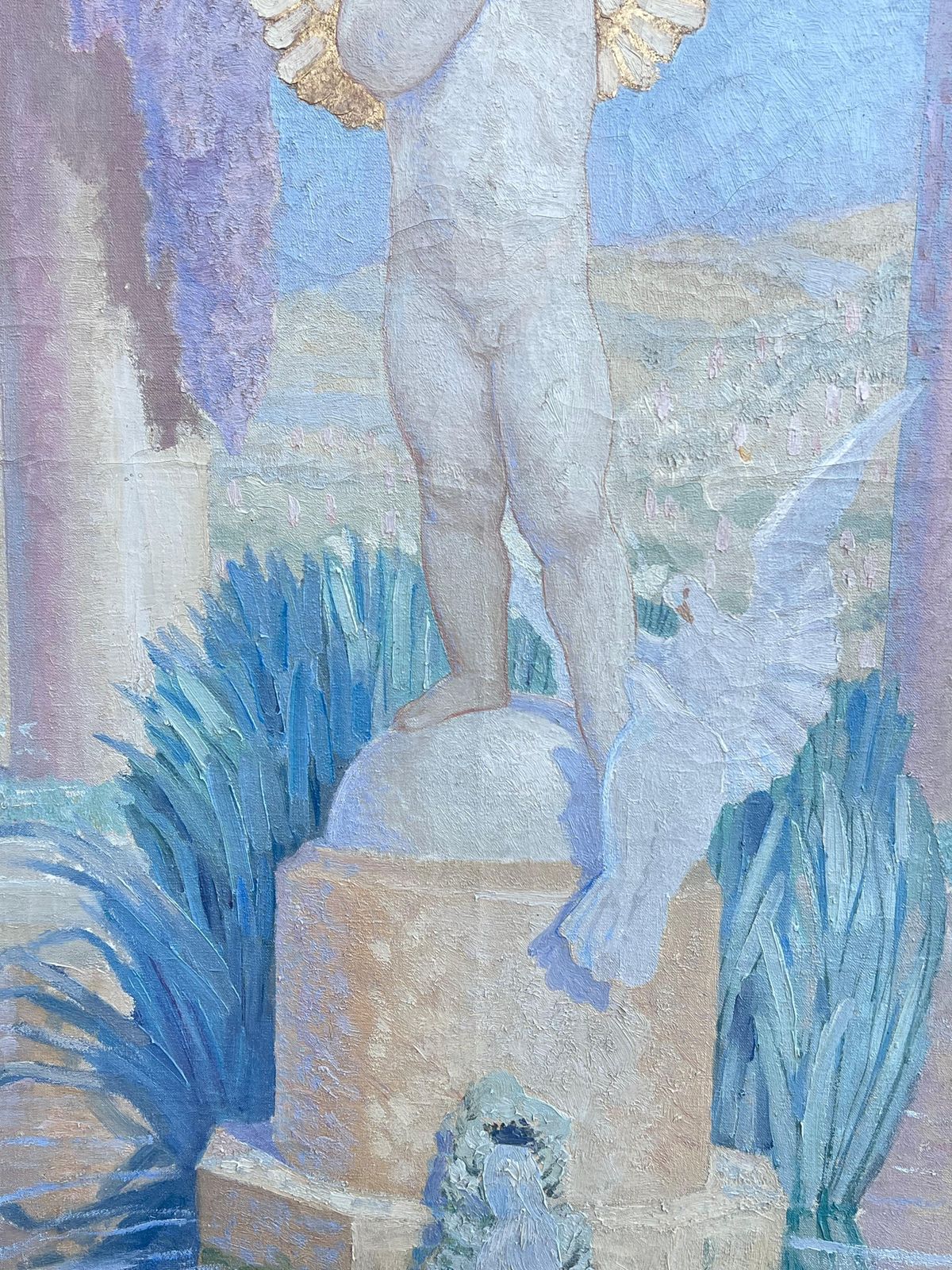 Gabriel Jules Charles Girodon (1884–1941)huge French 1930's Signed Oil Classical Roman Fountain Statue Floral Scene 19331933 photo buy