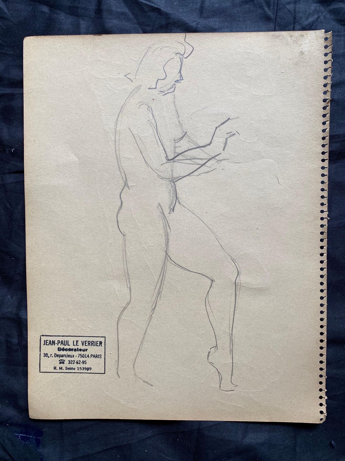 Jean Paul Le Verriermid 20th Century French Original Line Drawing Sketch Nude Female  Stamped photo furniture