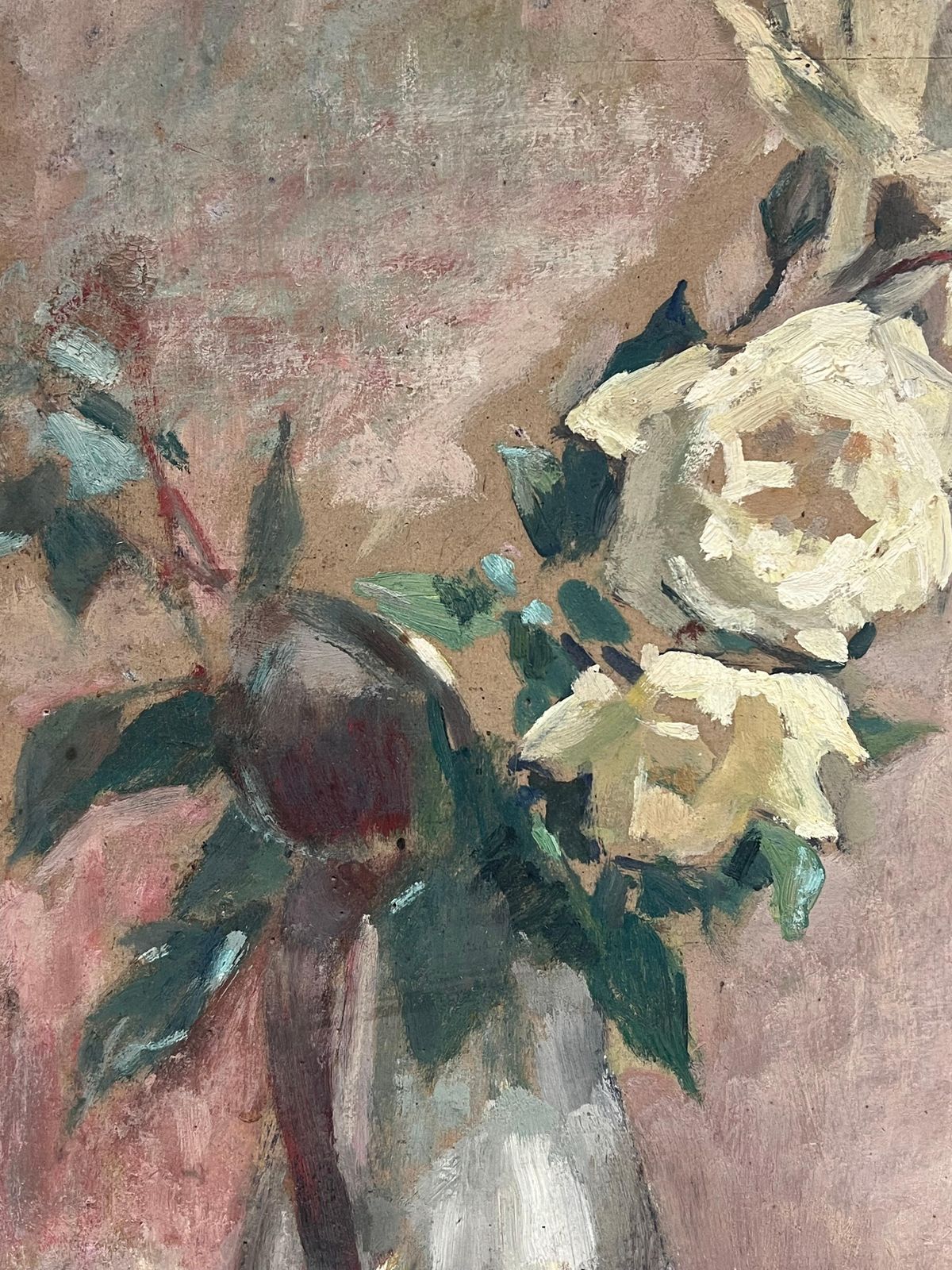 Cécile Hertz Eyrolles (1875 1974)1930's French Post Impressionist Oil White Roses In Green Vase Still Life1930's photo Art