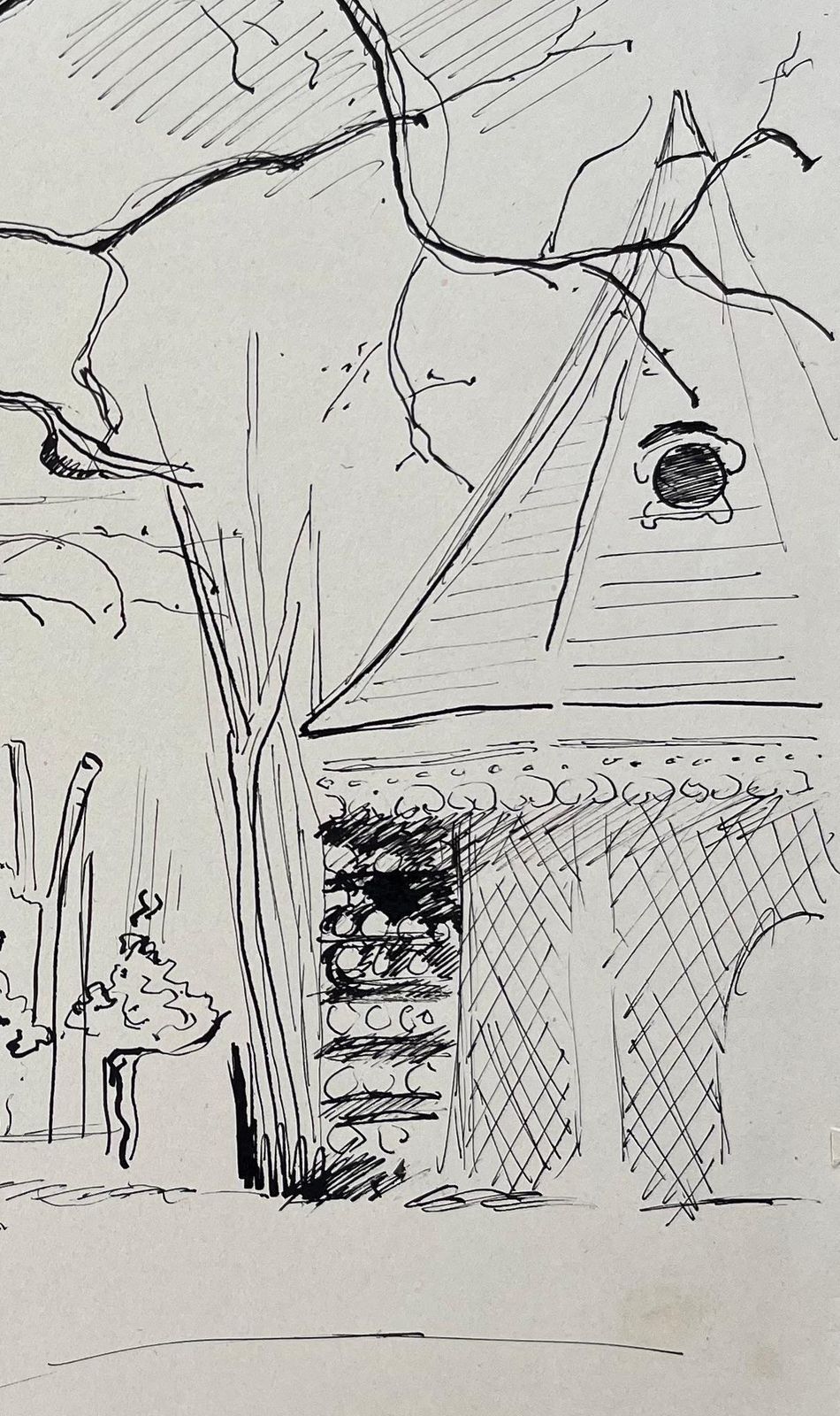 Anne Marie Migette Perardmid 20th Century Post Impressionist Ink Drawing Of Dovecote Pavilion And Tree photo for sale