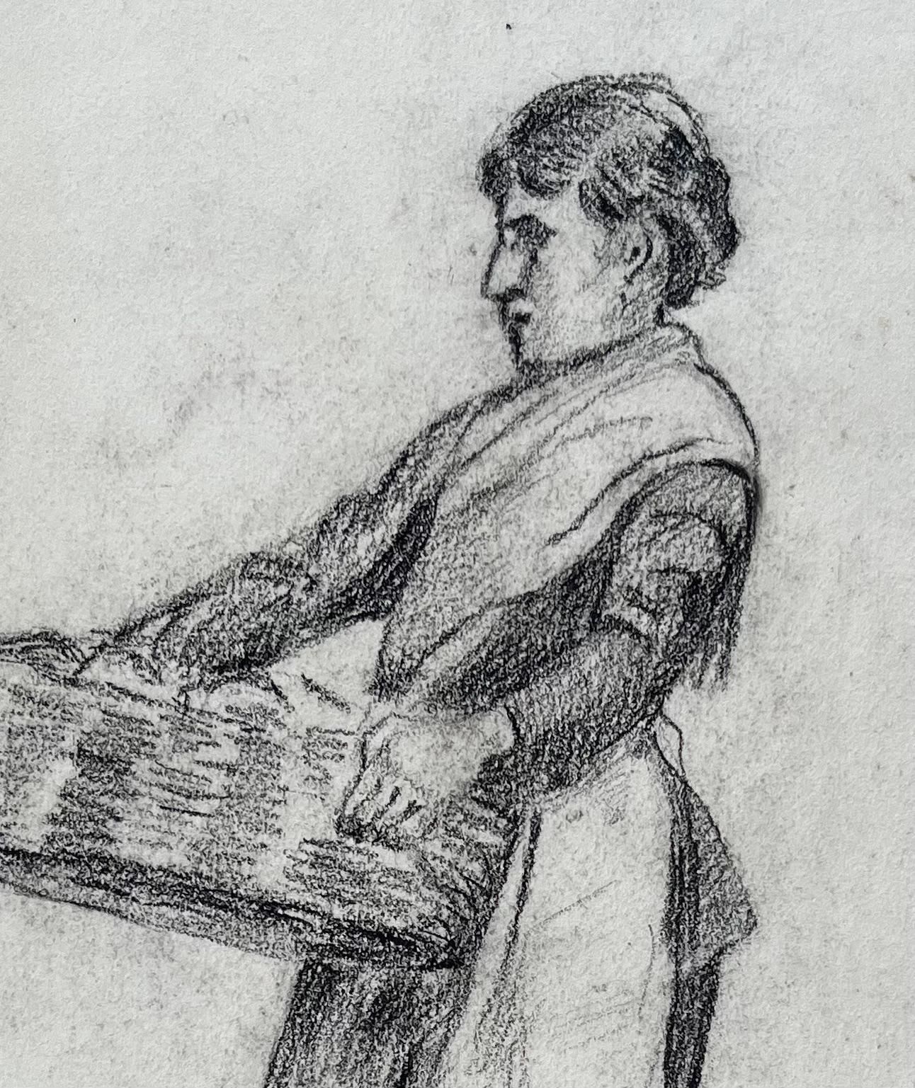 Anne Marie Migette Perardearly 20th Century Charcoal Drawing Of Woman With Basket Dated February 19181918 photo buy