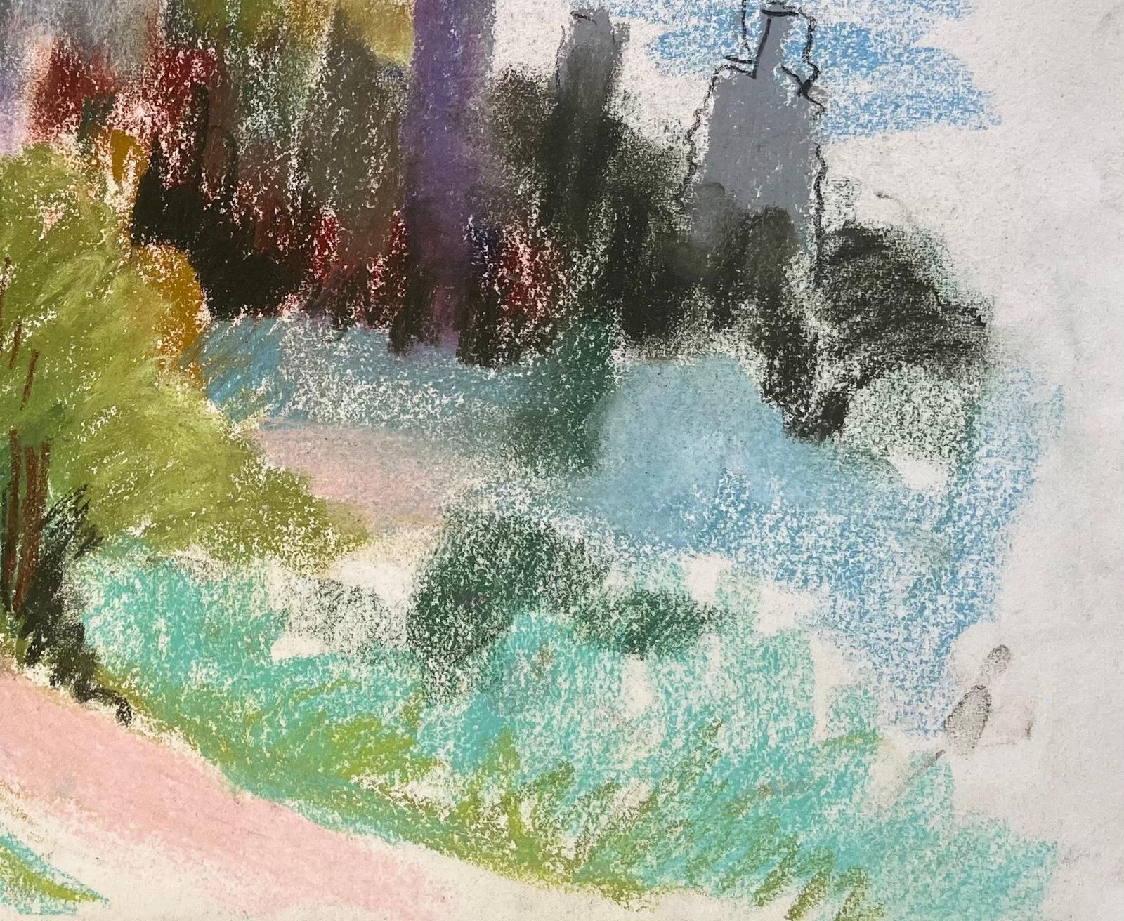 Anne Marie Migette Perardmid 20th Century Pastel Of Hilltop Ruins And Forest Path In France photo vinterior