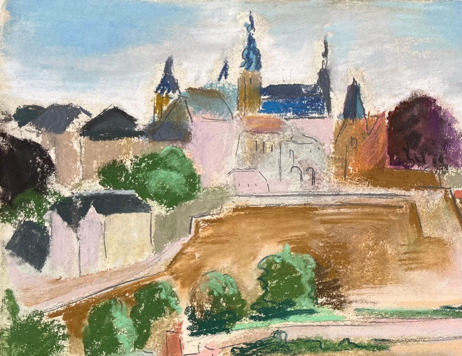 Anne Marie Migette Perardmid 20th Century Pastel Of Luxembourg City With Fortification Wall And River photo for sale