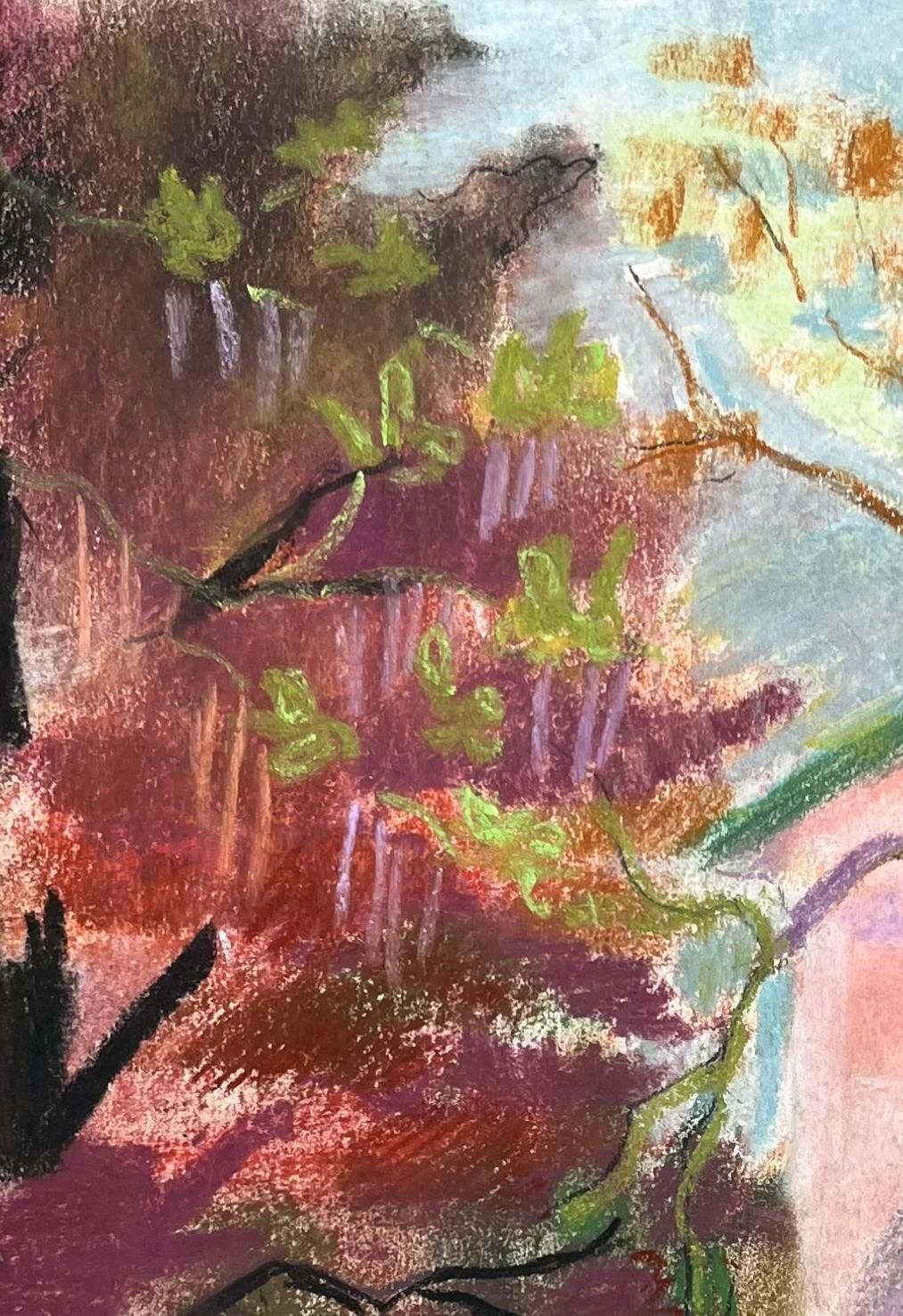 Anne Marie Migette Perardmid Century French Pastel Of Colourful Garden Trees With Parasol And Villa photo furniture