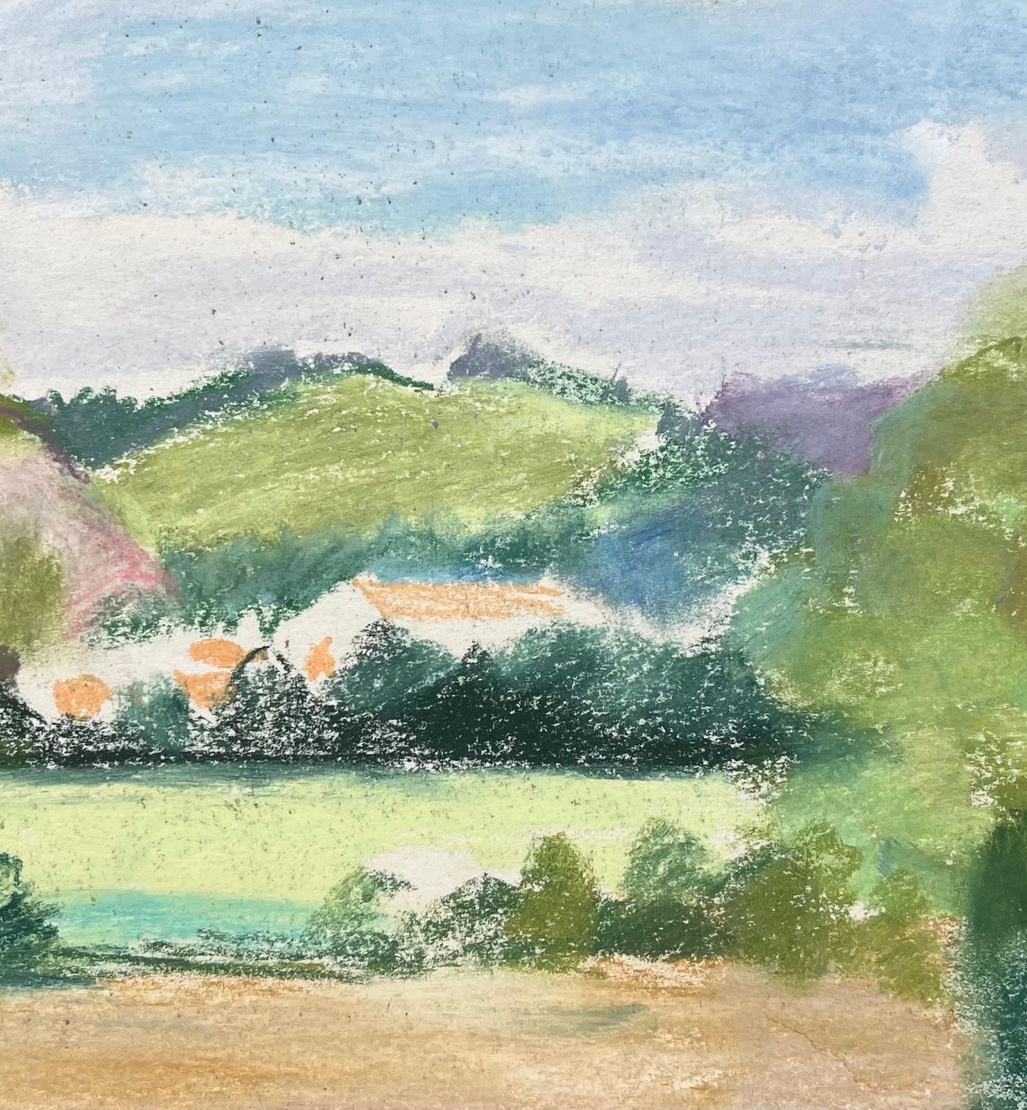 Anne Marie Migette Perardmid 20th Century French Pastel Landscape Of Bethonvilliers Village In Hills photo buy