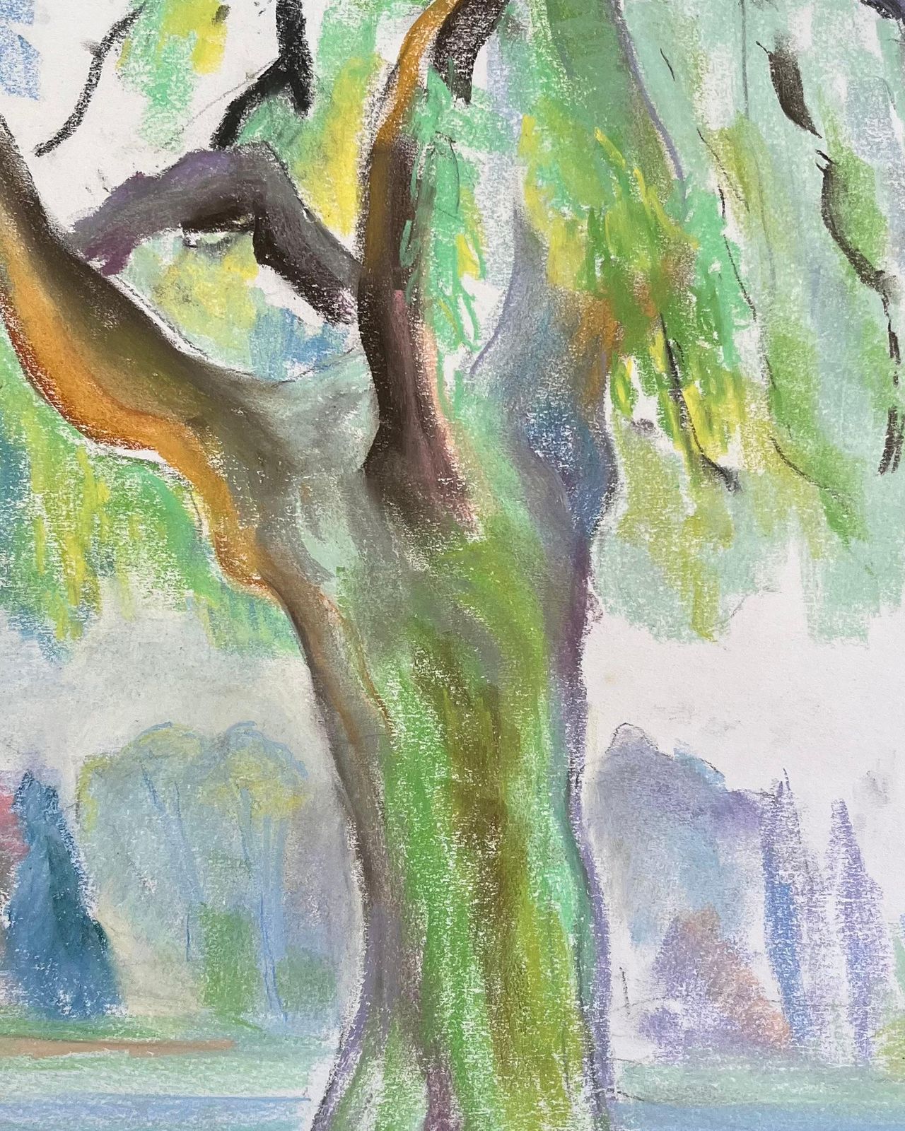 Anne Marie Migette Perardmid Century French Pastel Of A Willow Tree In A Lush Park Setting photo buy