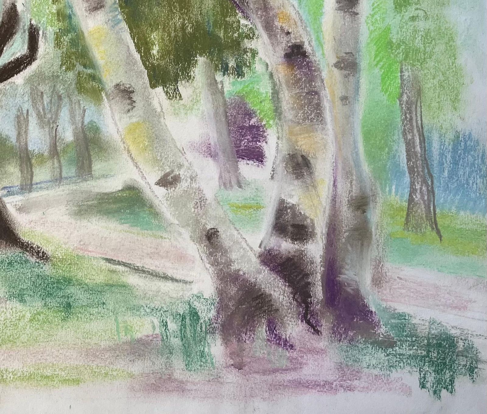 Anne Marie Migette Perardmid Century French Pastel Landscape Of Birch Trees In Summer Light photo vinterior