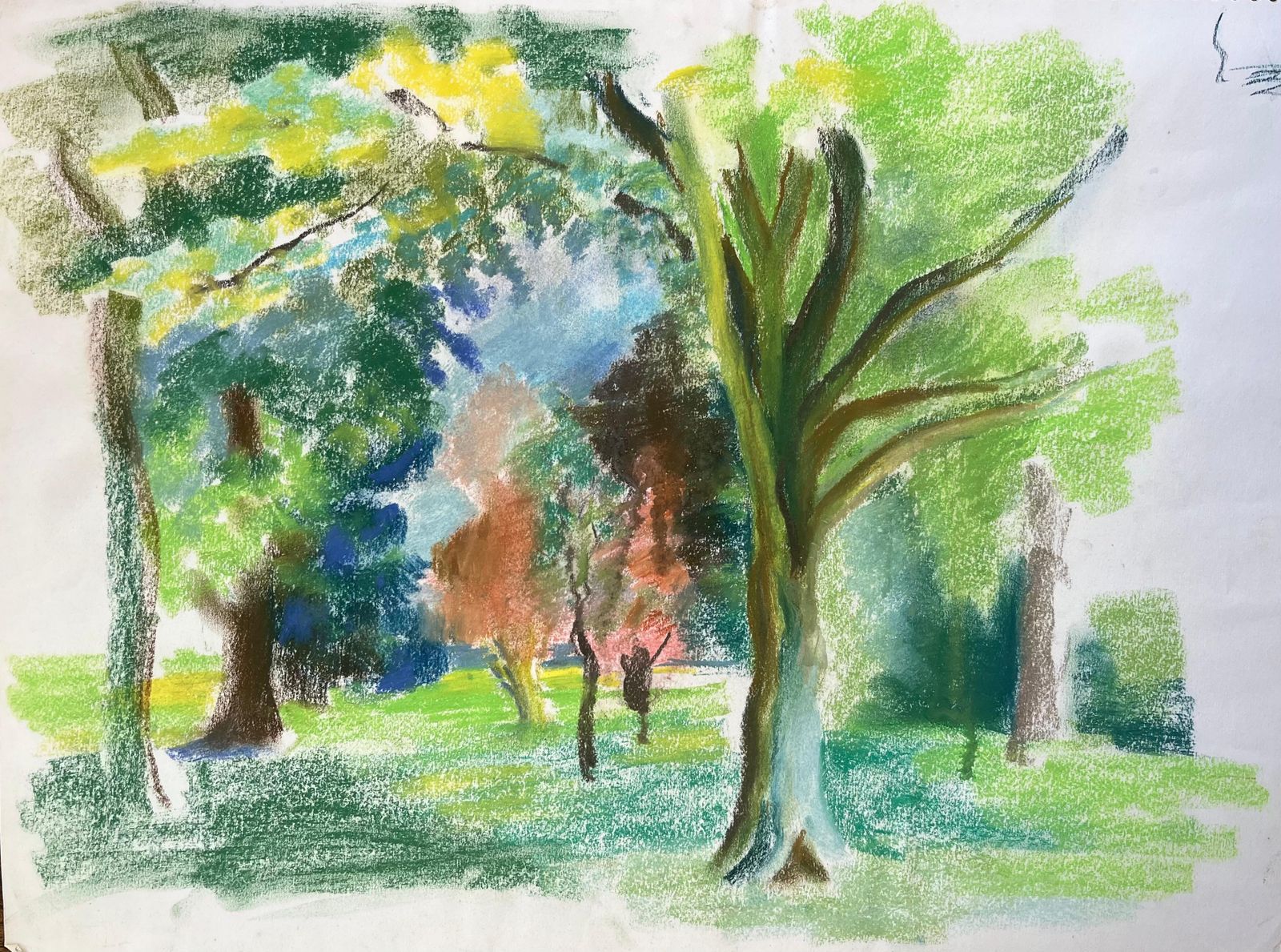 Anne Marie Migette Perardmid 20th Century French Pastel Landscape Of Trees In A Sunlit Public Garden