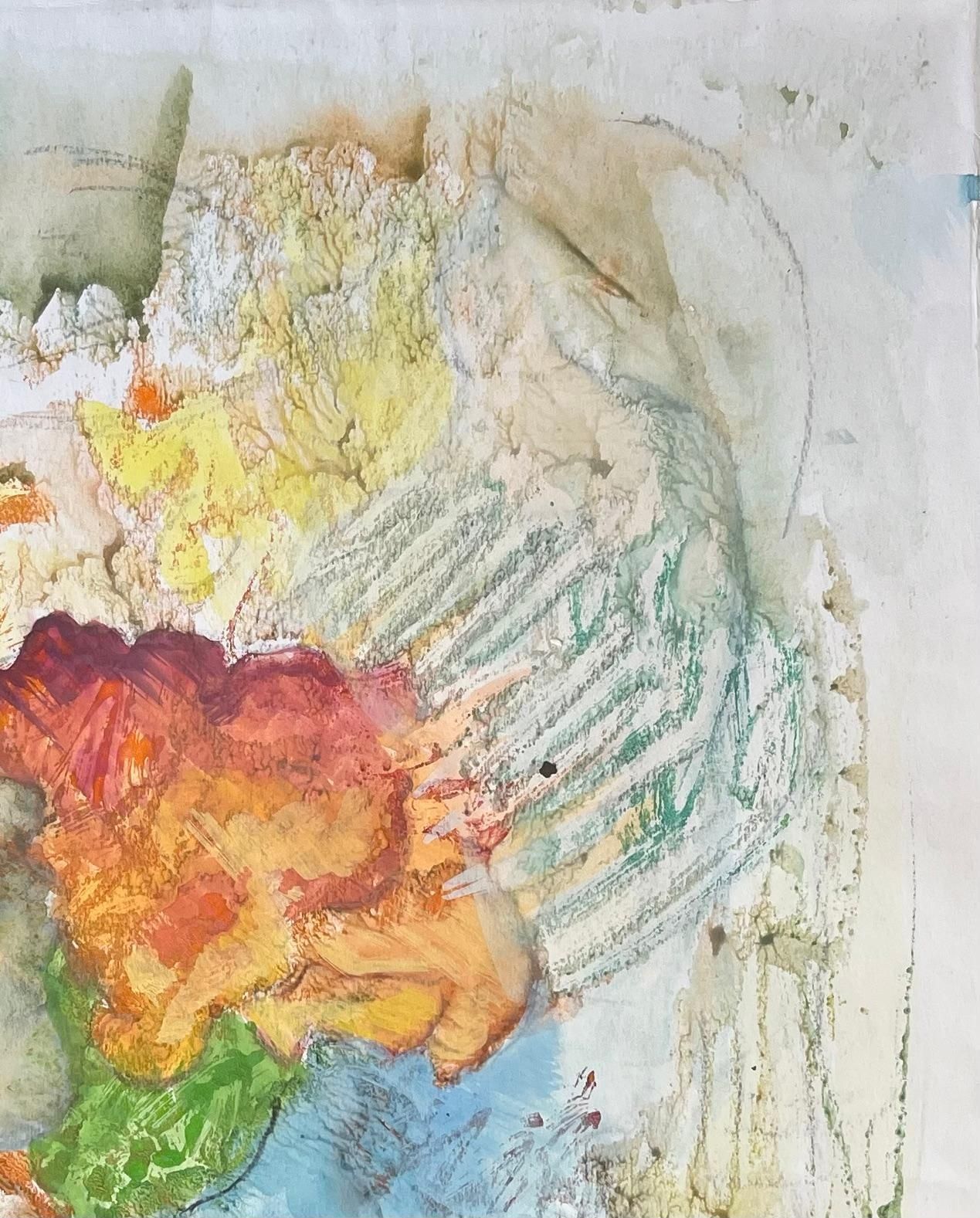 Anne Marie Migette Perardmid Century Textured Abstract Watercolour With Swan Bird And Sleeping Face photo 621.0