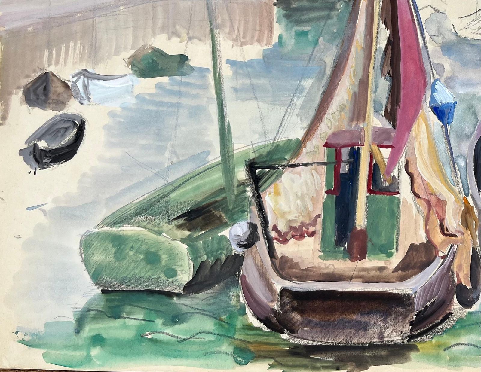 Anne Marie Migette Perardmid Century French Harbour Scene With Colourful Sailboats Docked At Port photo Art