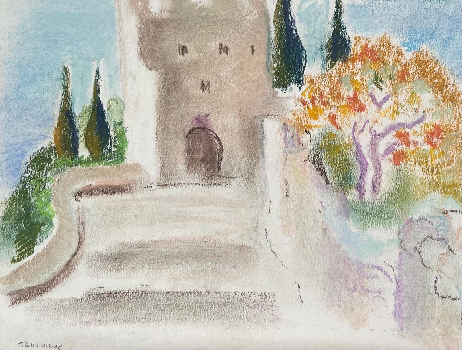 Anne Marie Migette Perardmid 20th Century Pastel Of Seaside Fortress And Mediterranean Coastline photo Art