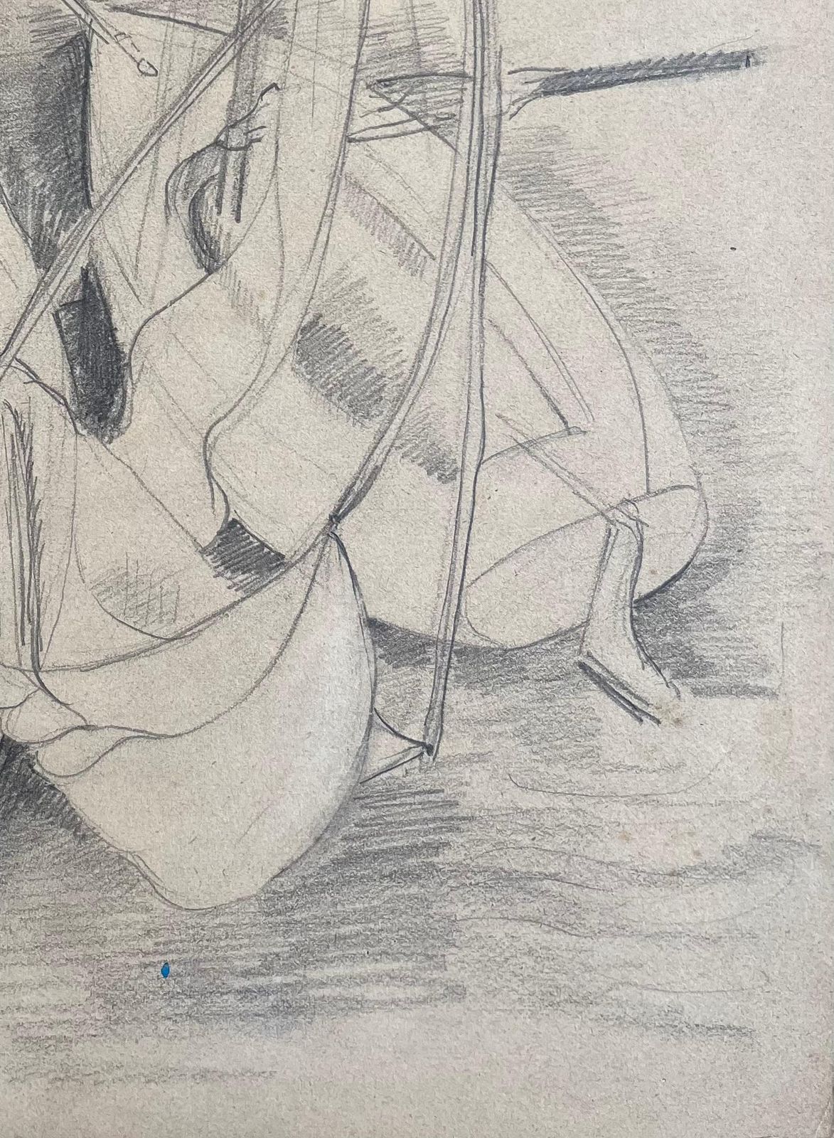 Anne Marie Migette Perardmid 20th Century Post Impressionist Pencil Drawing Of Docked Rowboats photo for sale