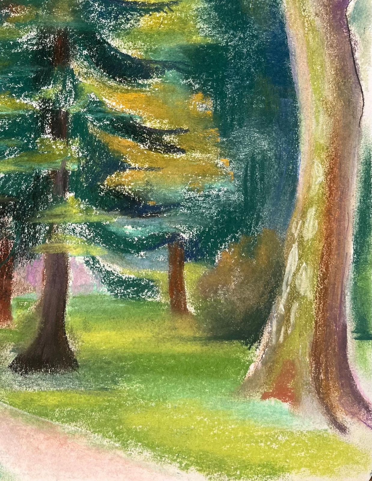 Anne Marie Migette Perardmid Century French Pastel Of Pine Trees In Dappled Forest Light photo vinterior